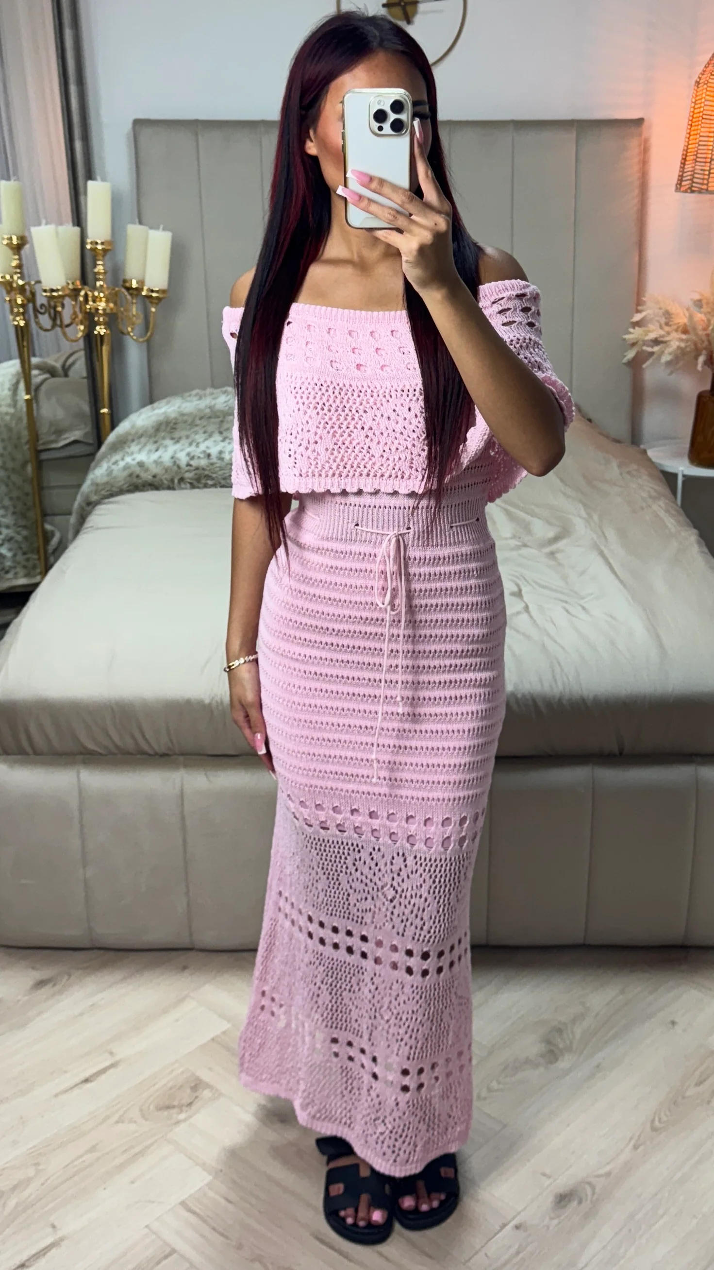 Off Shoulder Anglaise Broderie Tie Belt Dress - Image 3