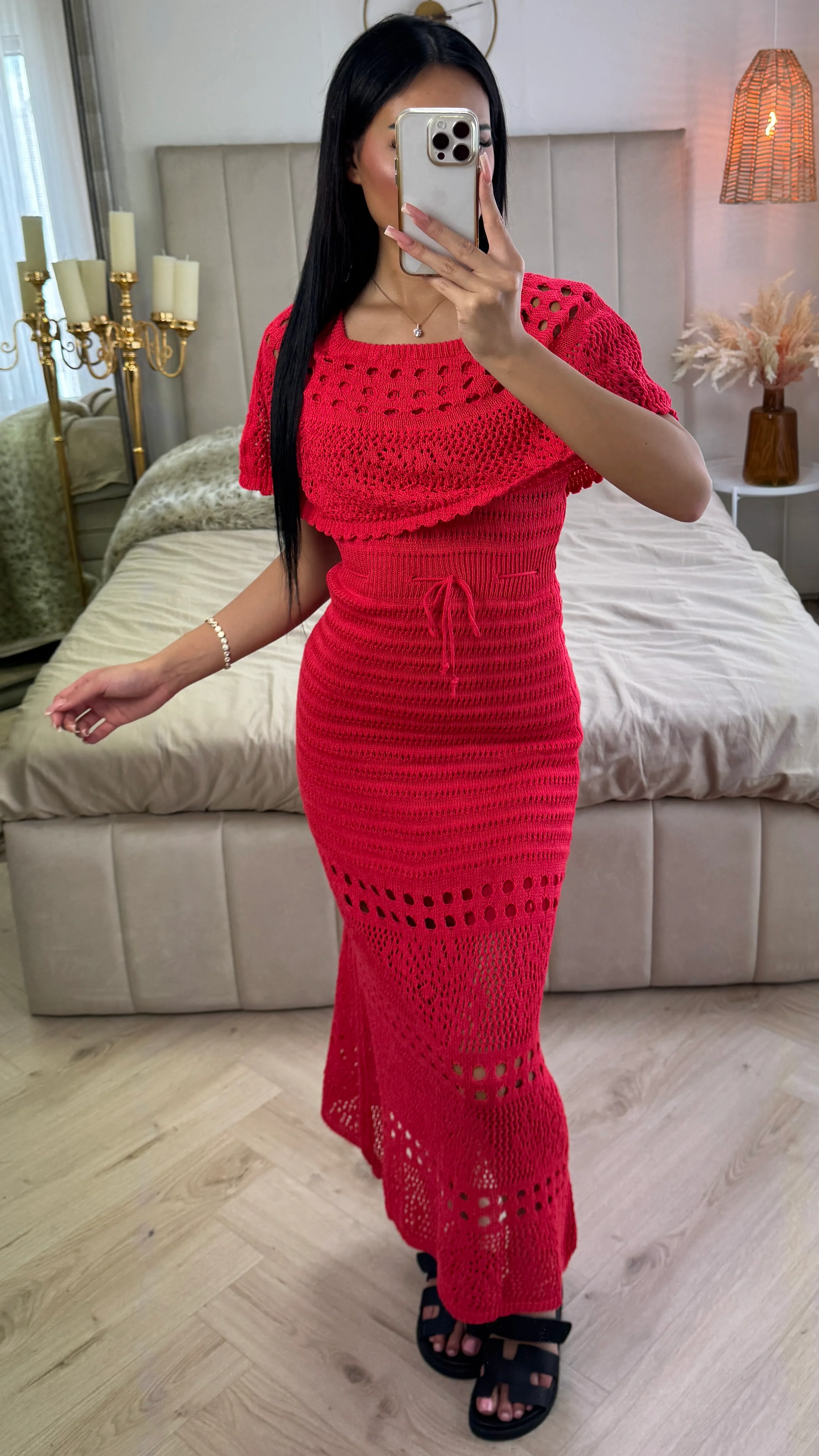 Off Shoulder Anglaise Broderie Tie Belt Dress - Image 9