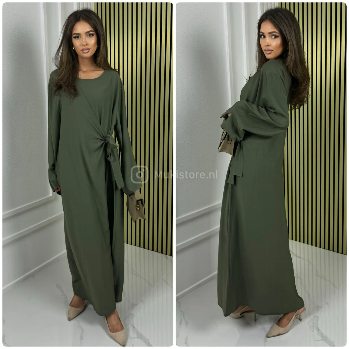 One Piece Wrap Tie Belt Basic Dress Fully Covered - Image 4