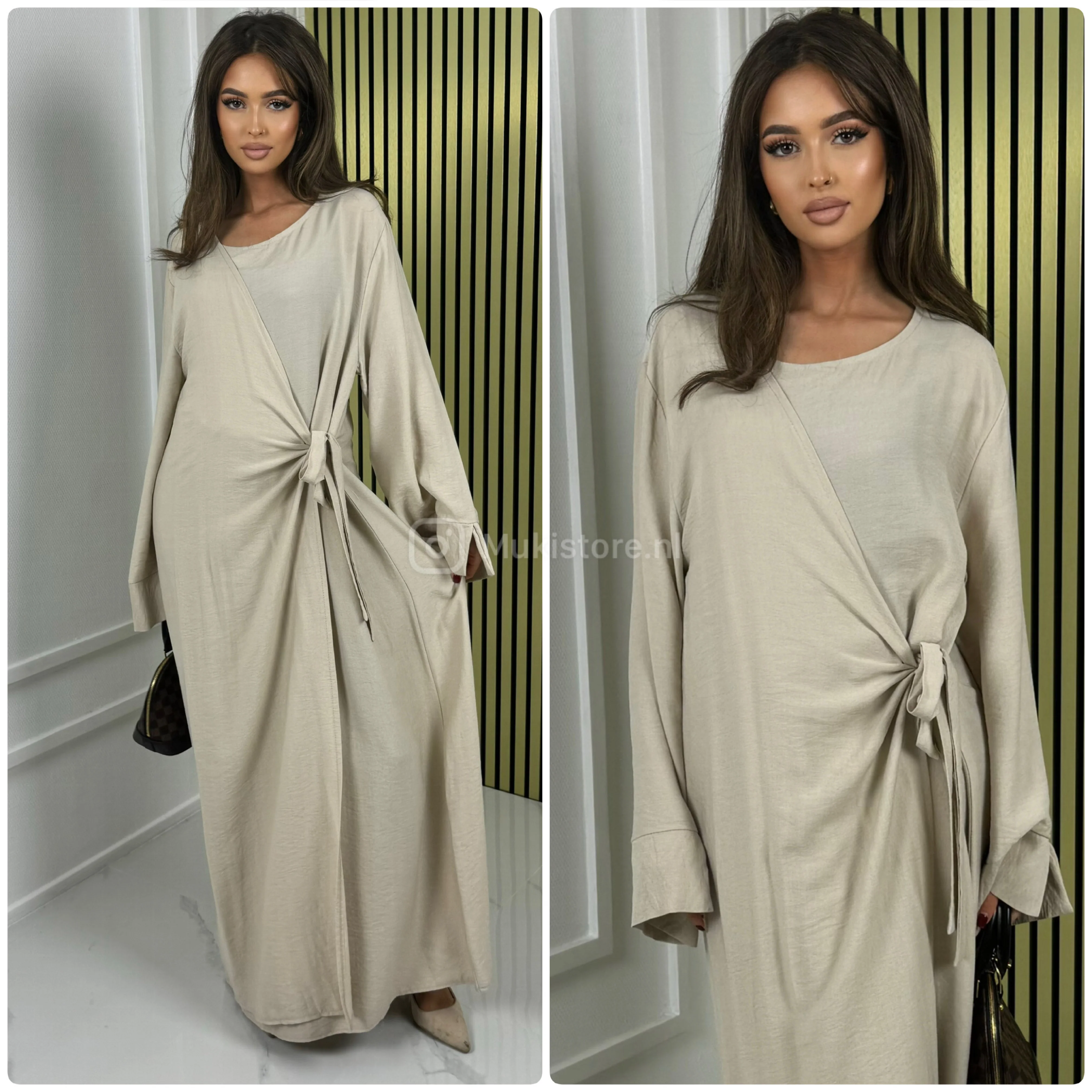 One Piece Wrap Tie Belt Basic Dress Fully Covered - Image 7