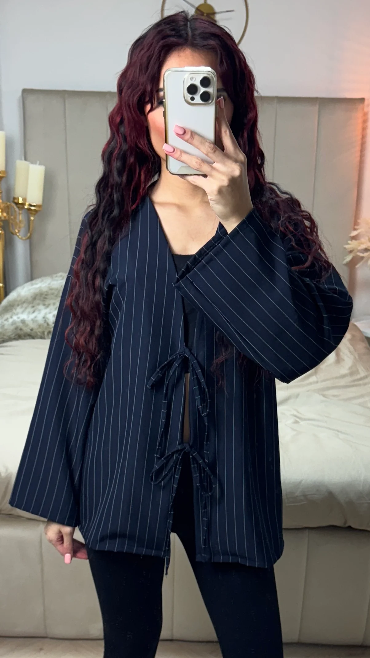 Oversized 2 Ties Stripes Cardigan - Image 3
