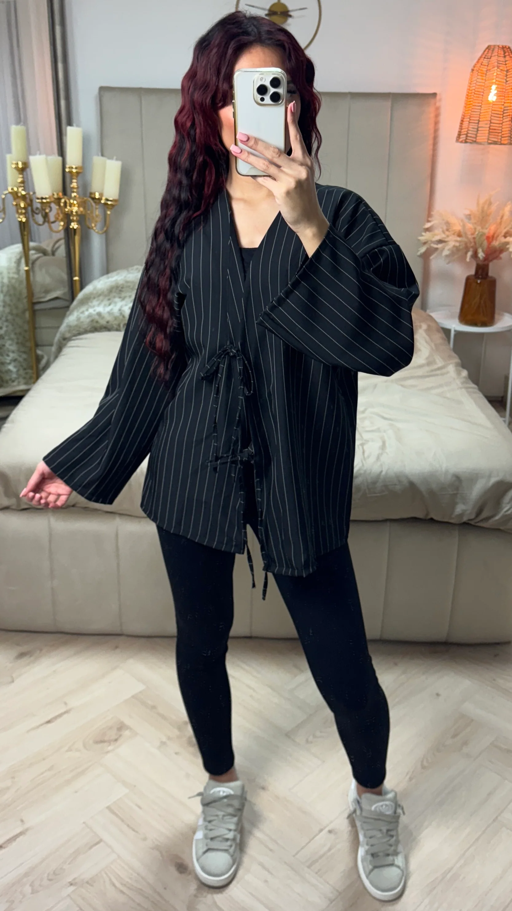 Oversized 2 Ties Stripes Cardigan - Image 7