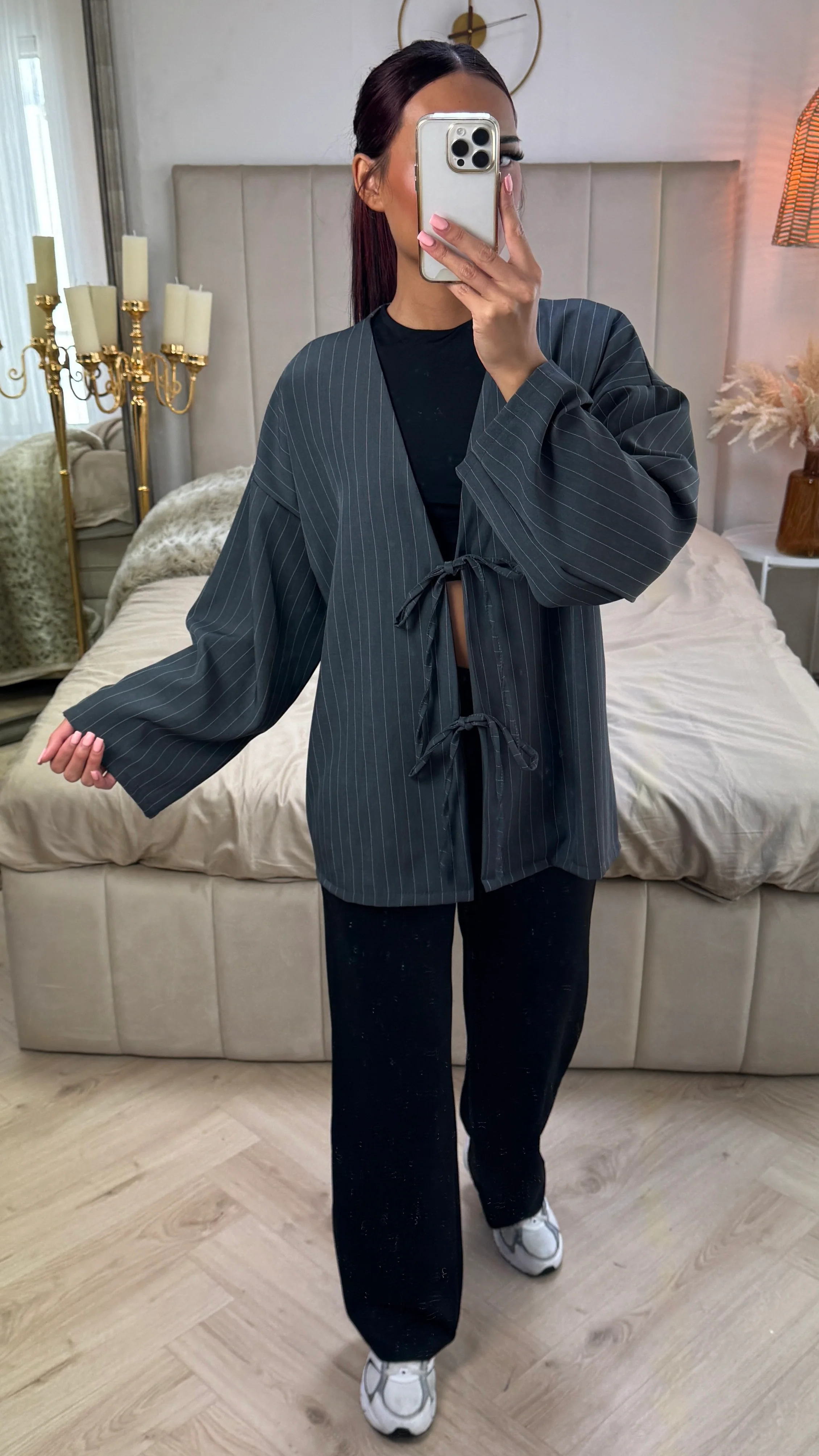 Oversized 2 Ties Stripes Cardigan - Image 9