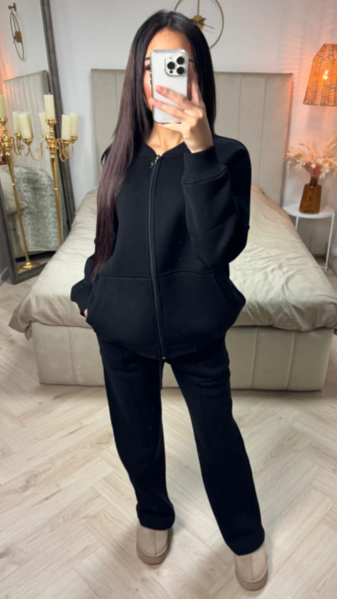 Oversized Basic Zipper Cardigan + Wide Leg Trouser Mid Line Set - Image 3
