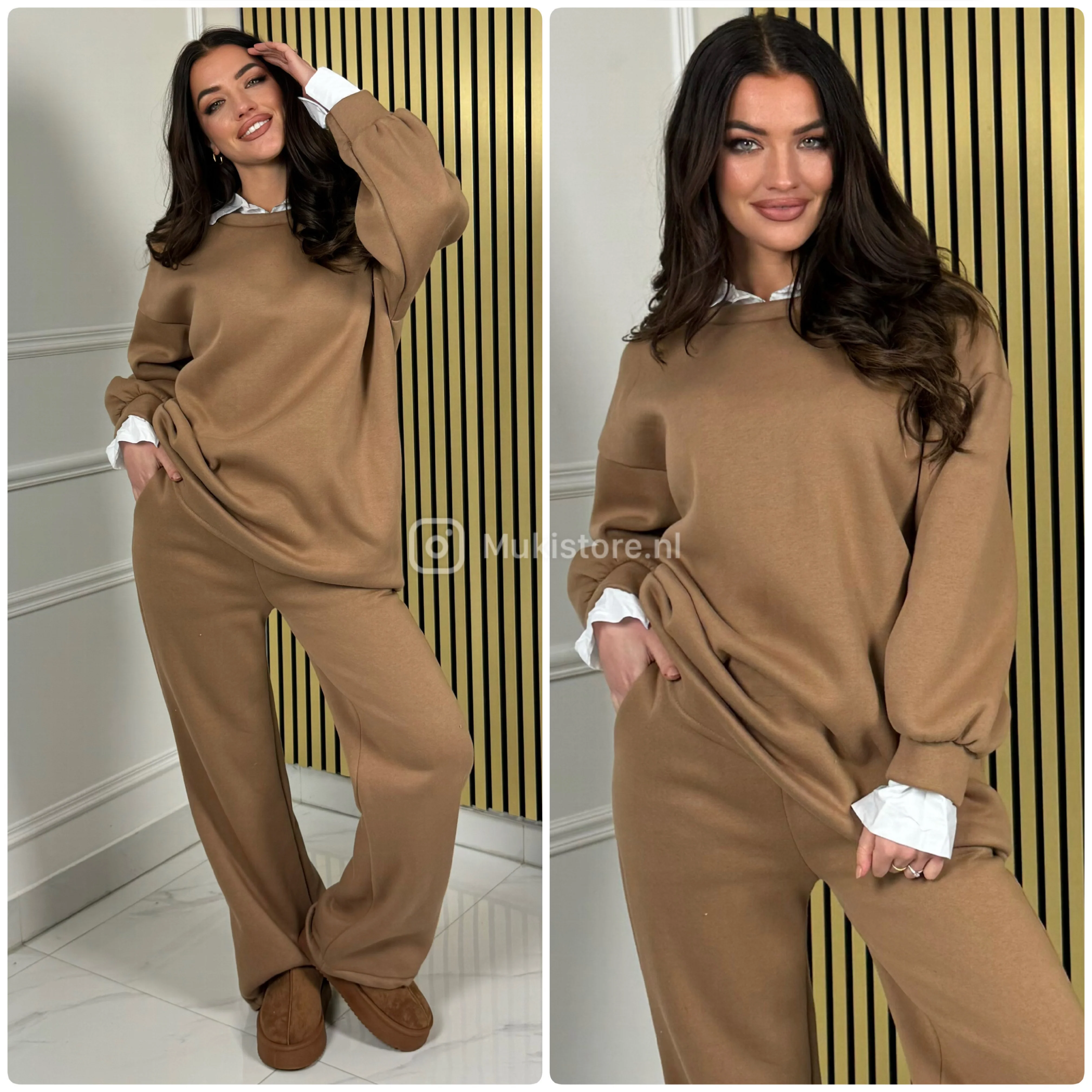 Oversized Blouse Detail Jogging Material Wide Leg Set - Image 7