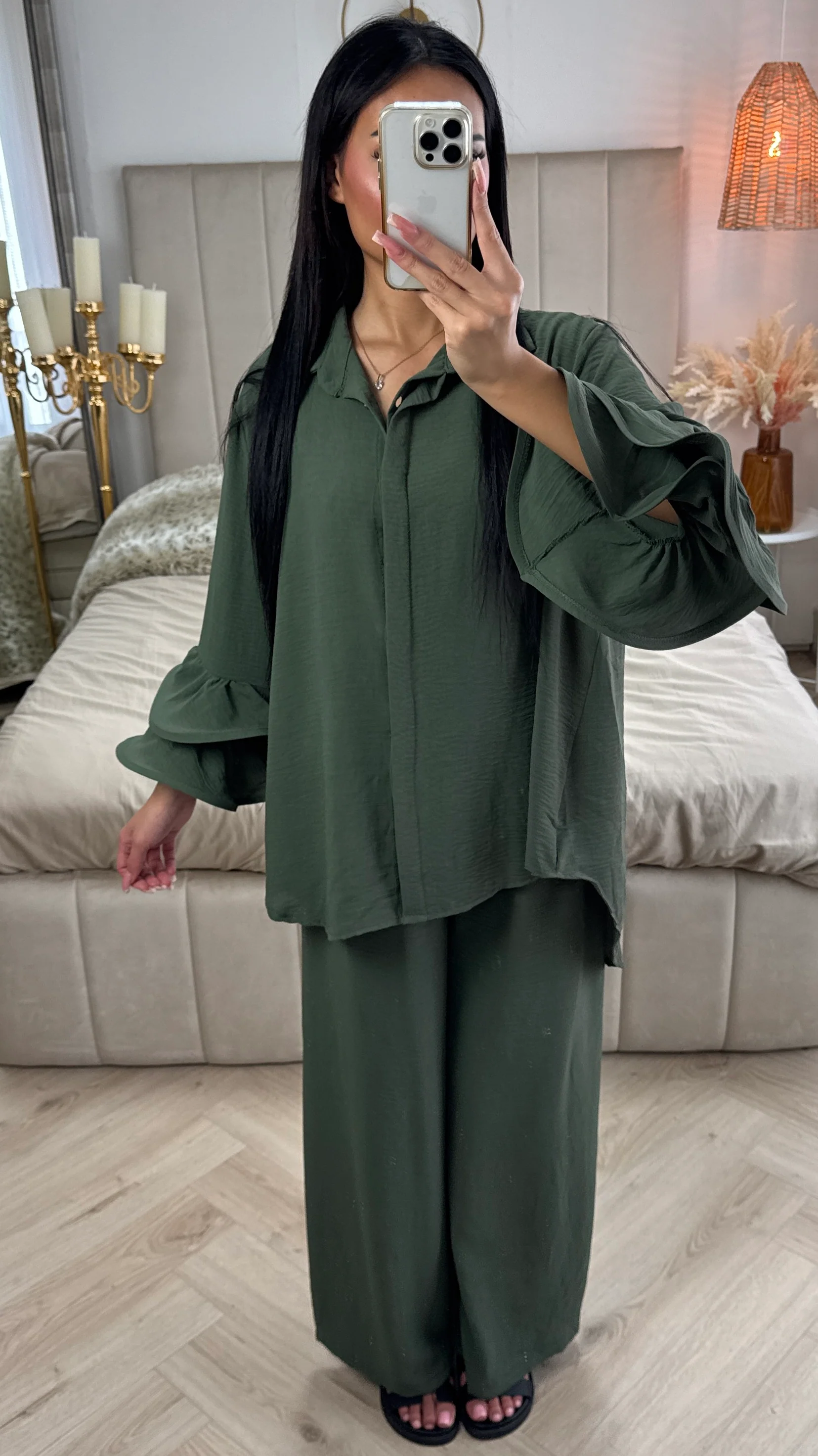 Oversized Blouse Set Ruffle Sleeves Detail - Image 10