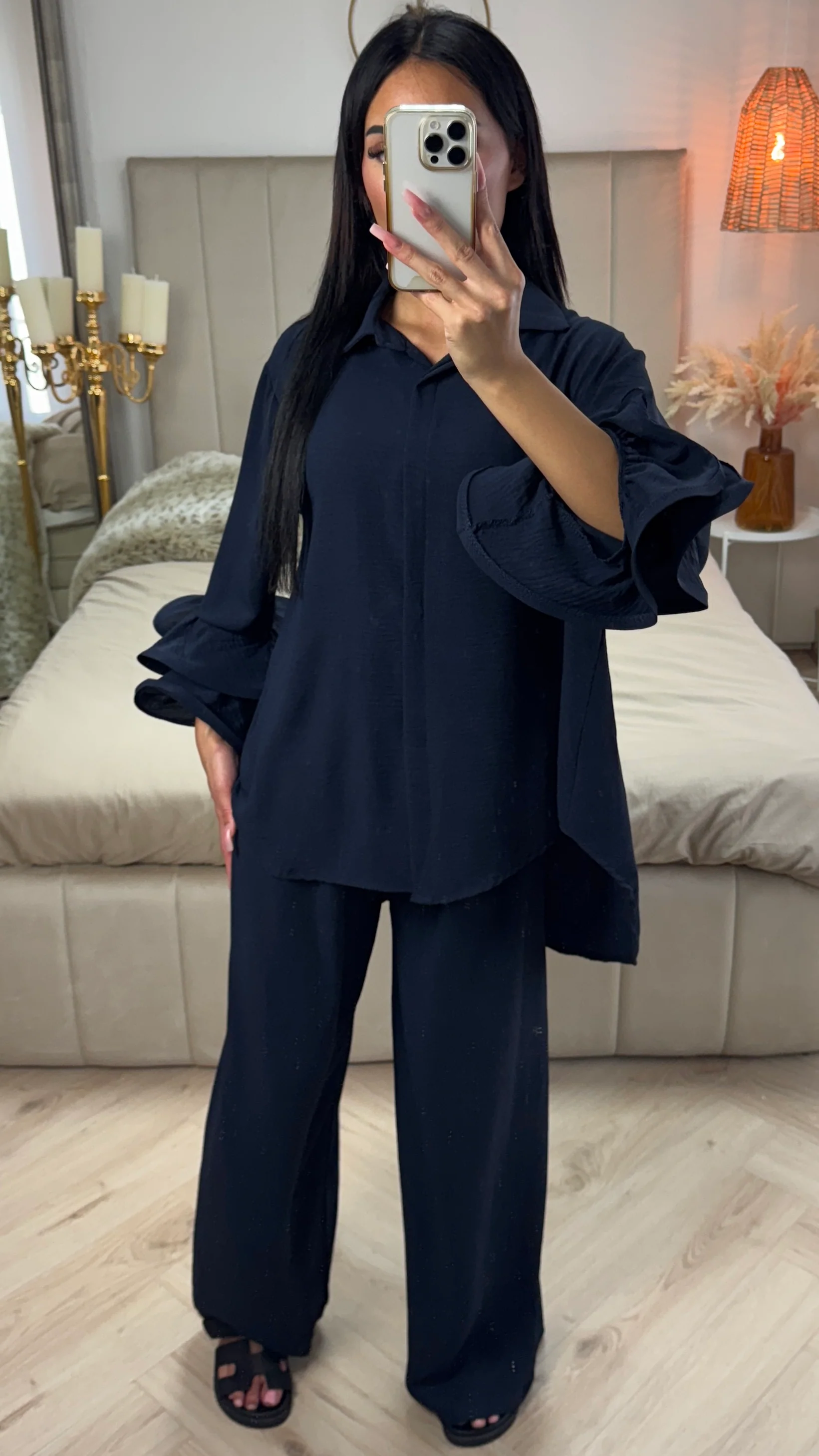 Oversized Blouse Set Ruffle Sleeves Detail - Image 11