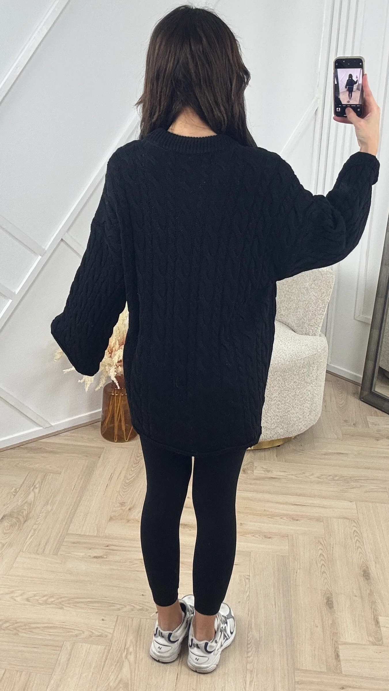 Oversized Cable Knit Trui met Wijdvallende Mouwen - Image 10