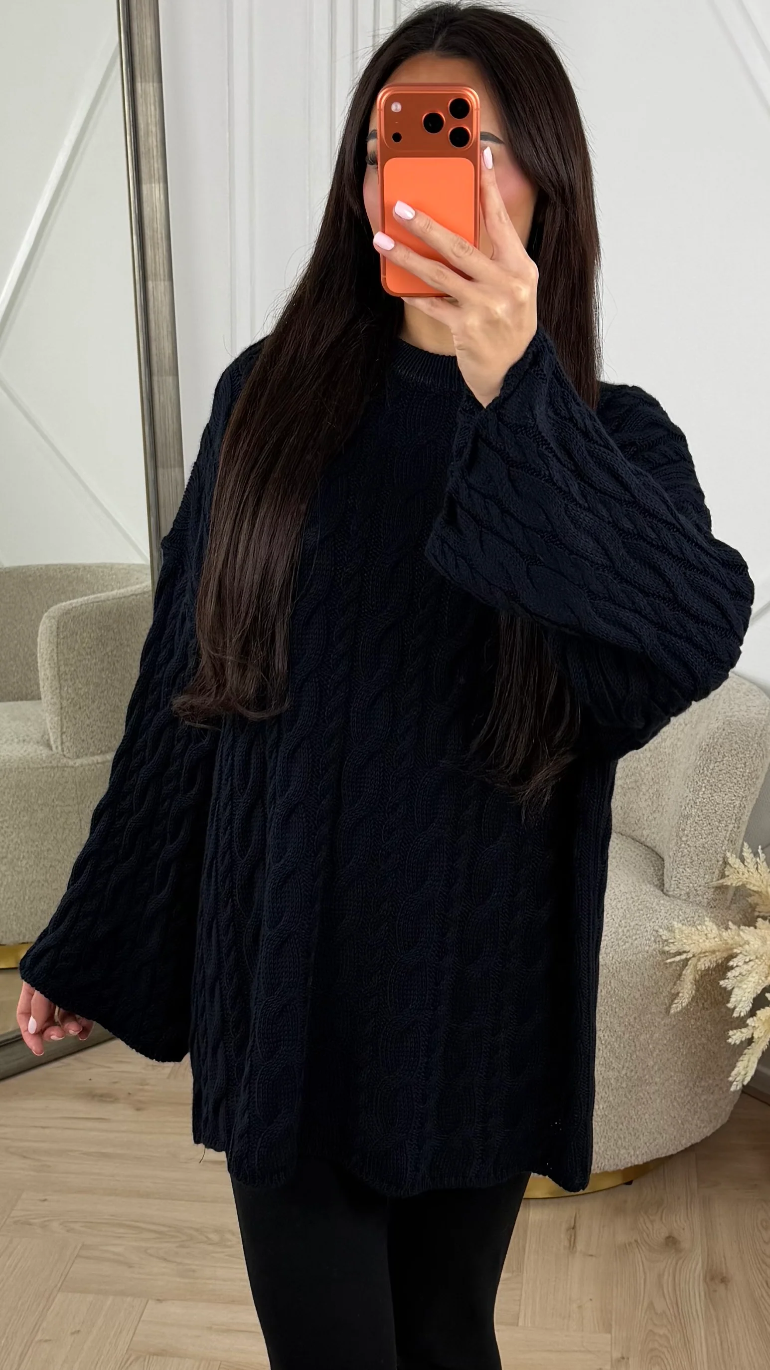 Oversized Cable Knit Trui met Wijdvallende Mouwen - Image 9