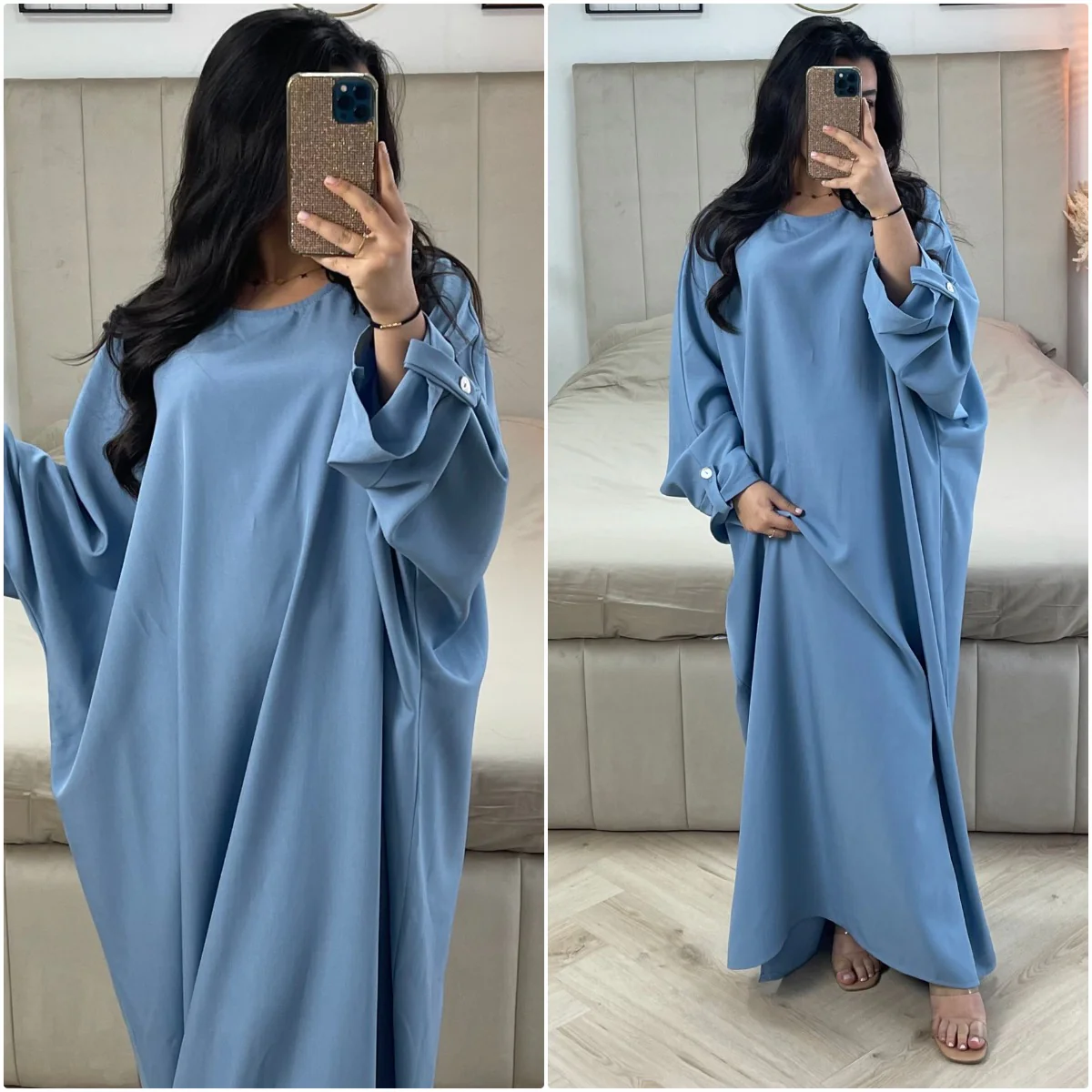 Oversized Comfy Dress Small Splits Button Sleeve Detail - Image 6