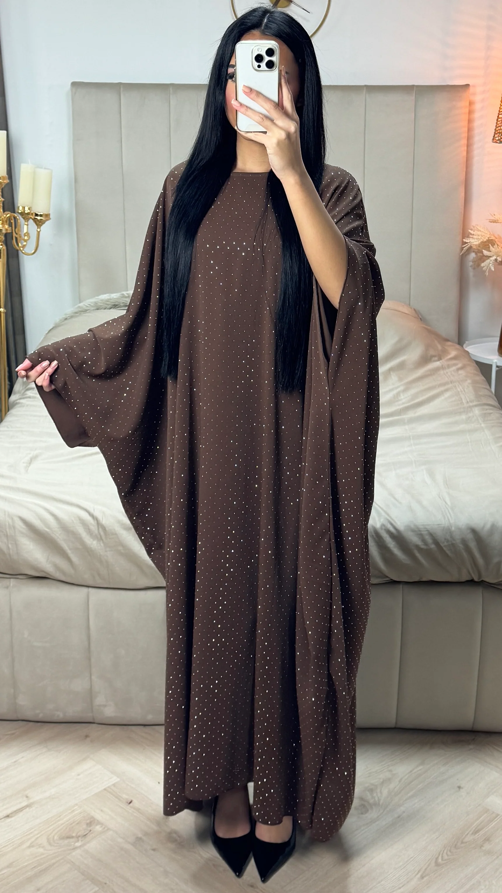 Oversized Diamond Butterfly Abaya Inside Tie Belt - Image 11