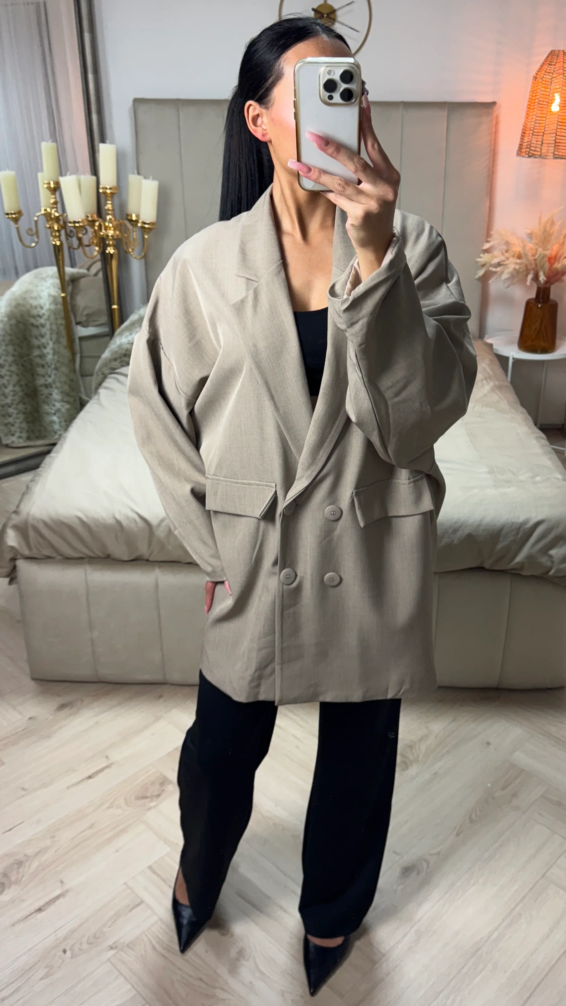 Oversized Double-Breasted Blazer met Valt Schouderlijn - Image 5
