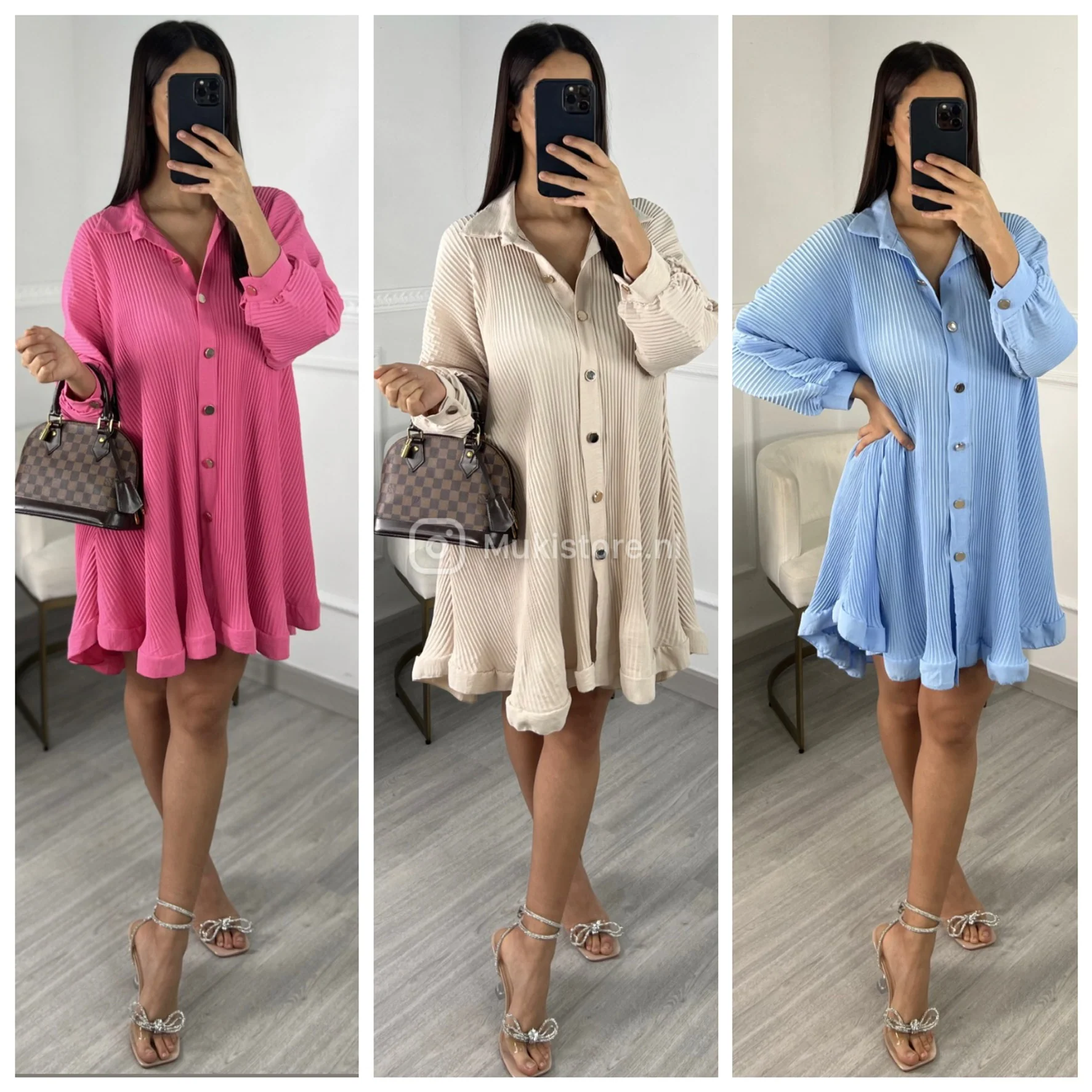 Oversized Gold Buttons Ribbed Dress - Image 11