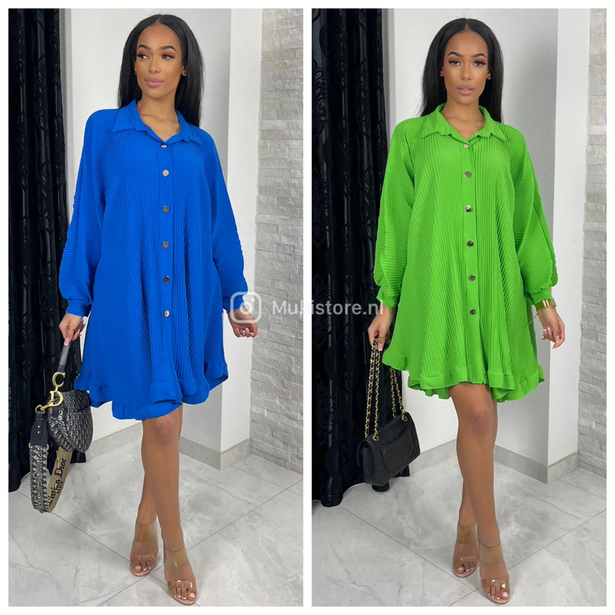 Oversized Gold Buttons Ribbed Dress - Image 6