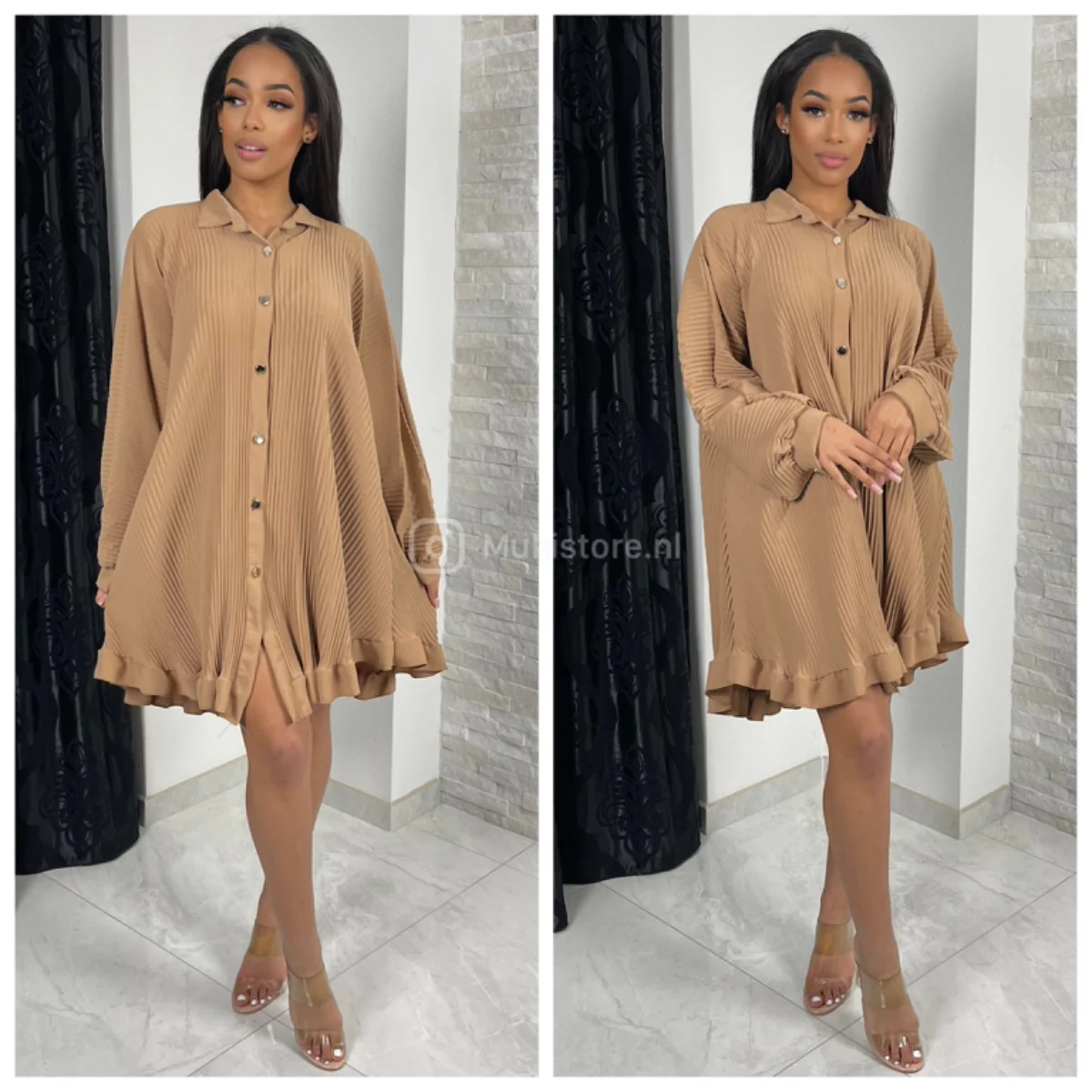 Oversized Gold Buttons Ribbed Dress - Image 7