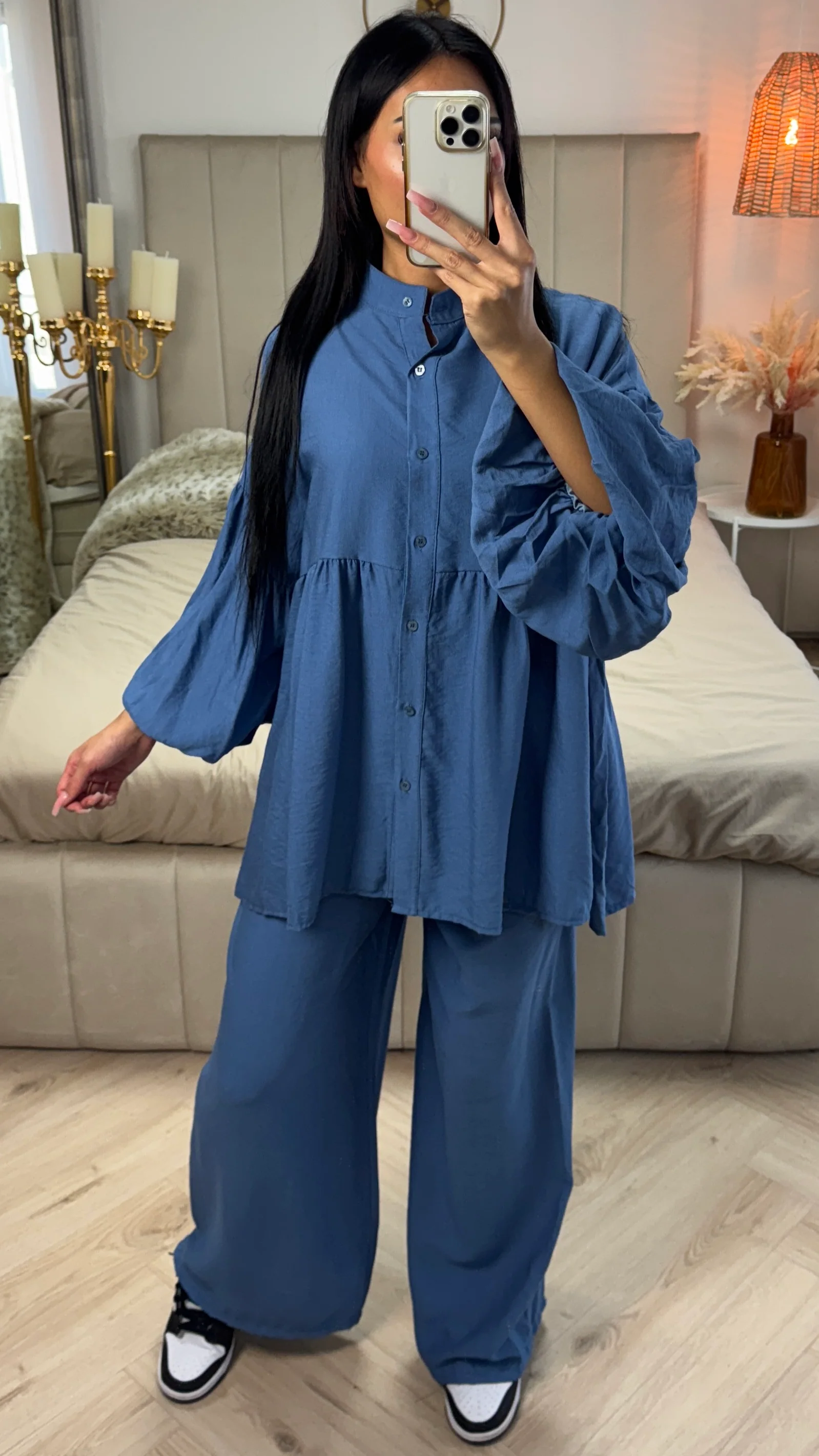 Oversized Katoenen Set met Pofmouwen & Rechte Broek - Image 10
