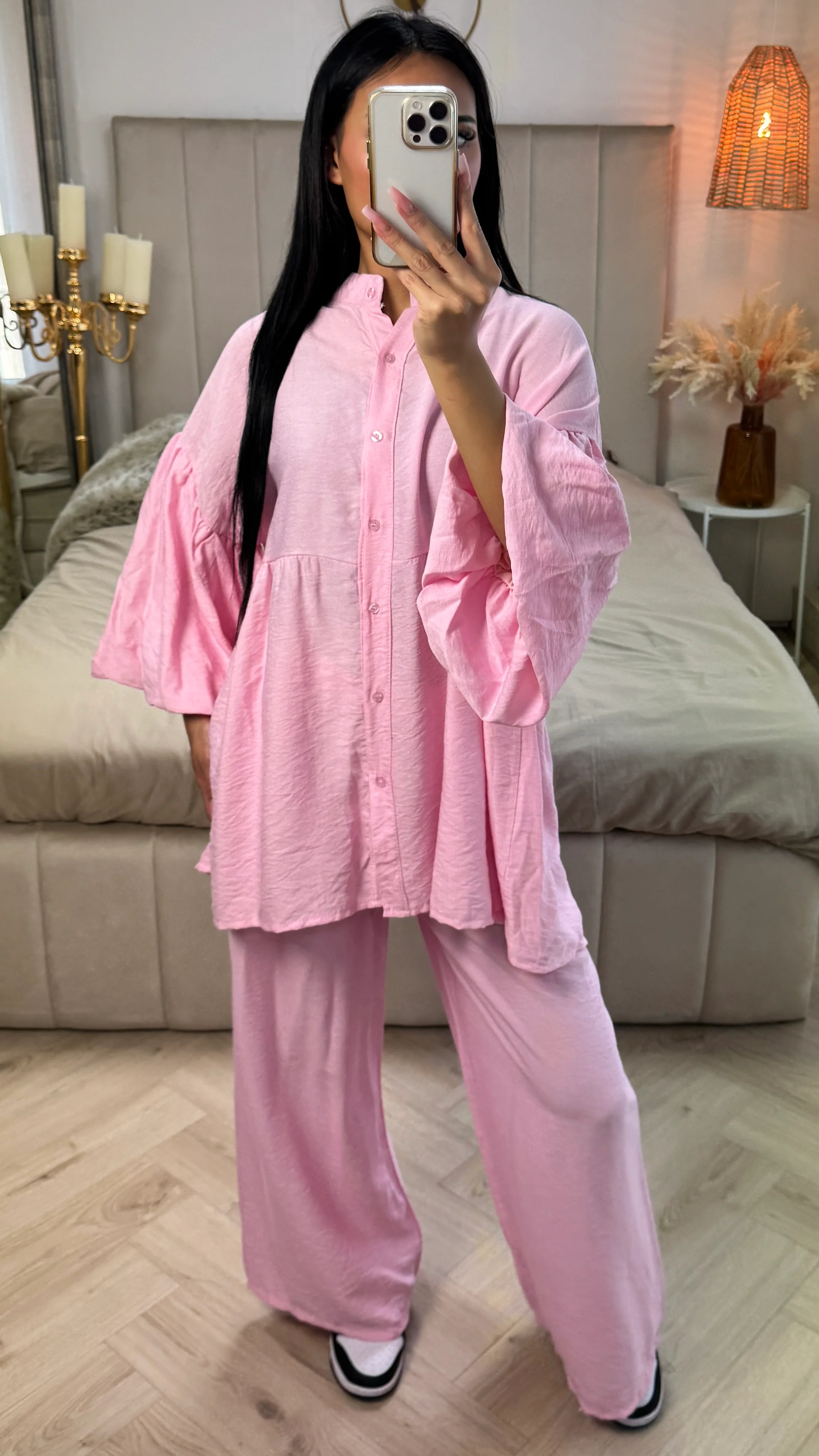 Oversized Katoenen Set met Pofmouwen & Rechte Broek - Image 3