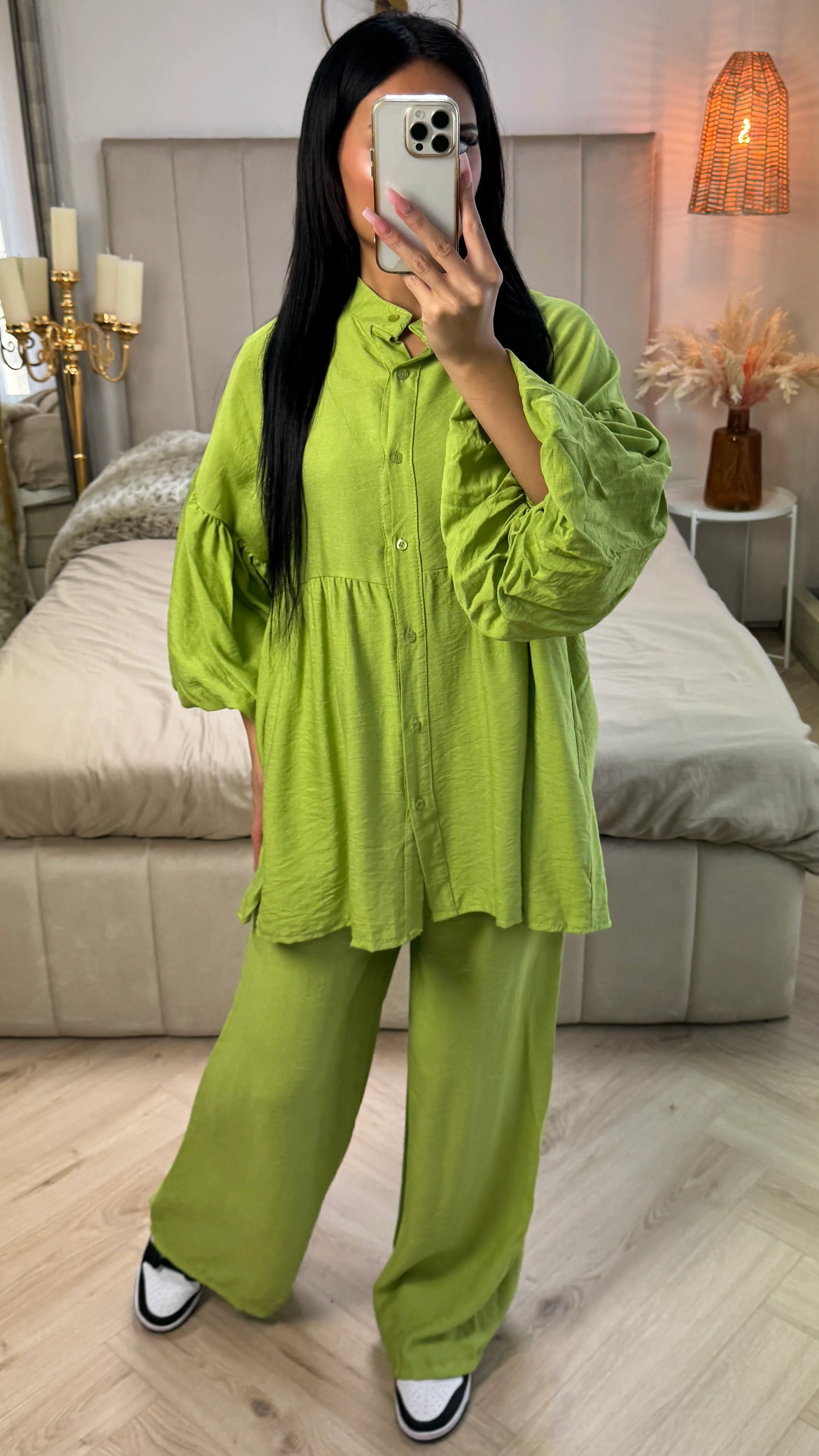 Oversized Katoenen Set met Pofmouwen & Rechte Broek - Image 7
