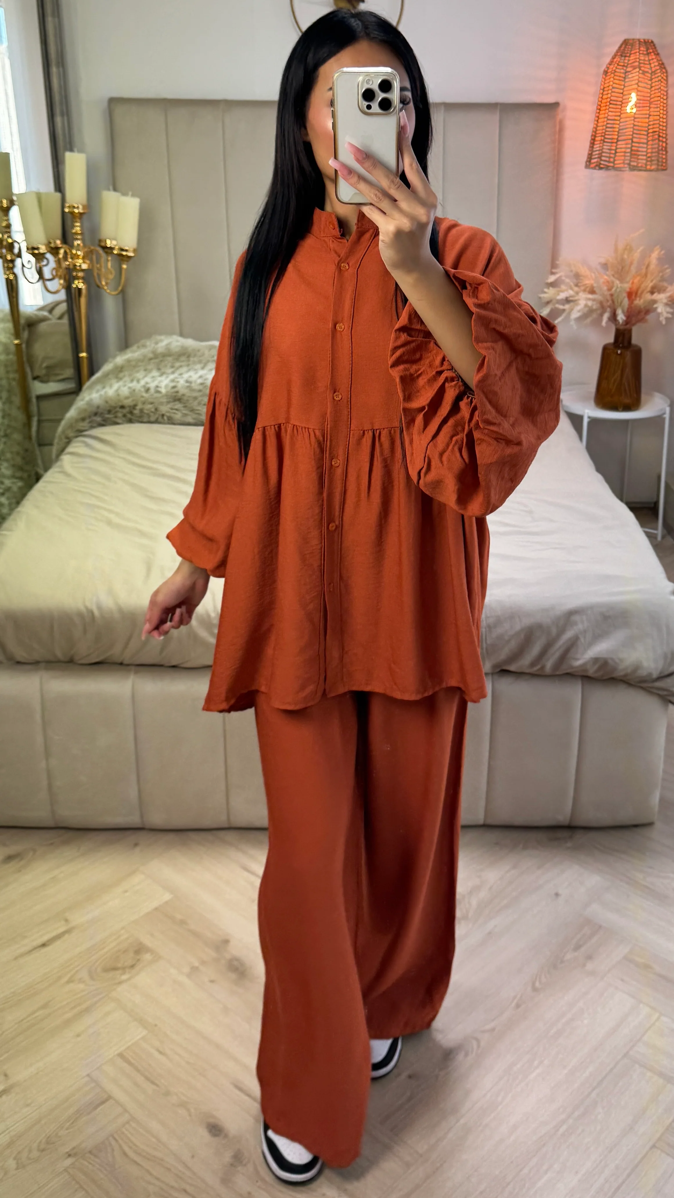 Oversized Katoenen Set met Pofmouwen & Rechte Broek - Image 8