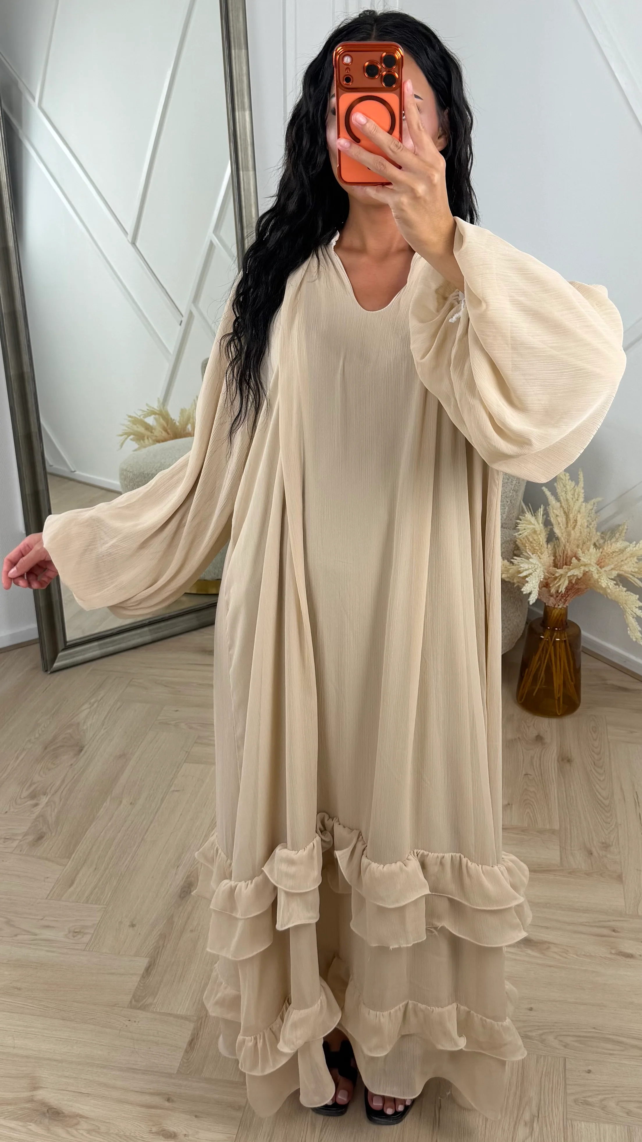 Oversized Maxi Jurk met Ruffles en Ballonmouwen - Image 3