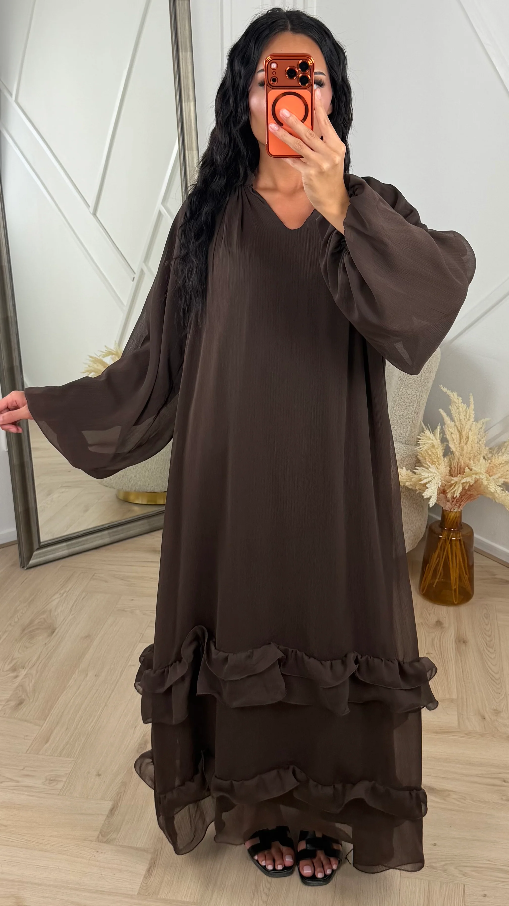Oversized Maxi Jurk met Ruffles en Ballonmouwen - Image 4