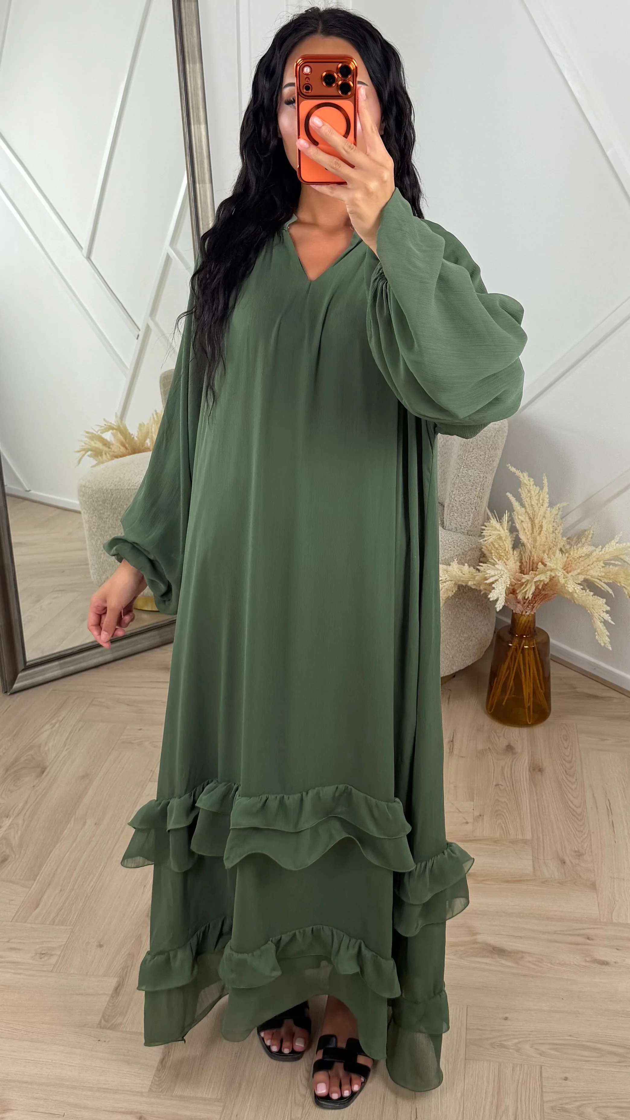 Oversized Maxi Jurk met Ruffles en Ballonmouwen - Image 6