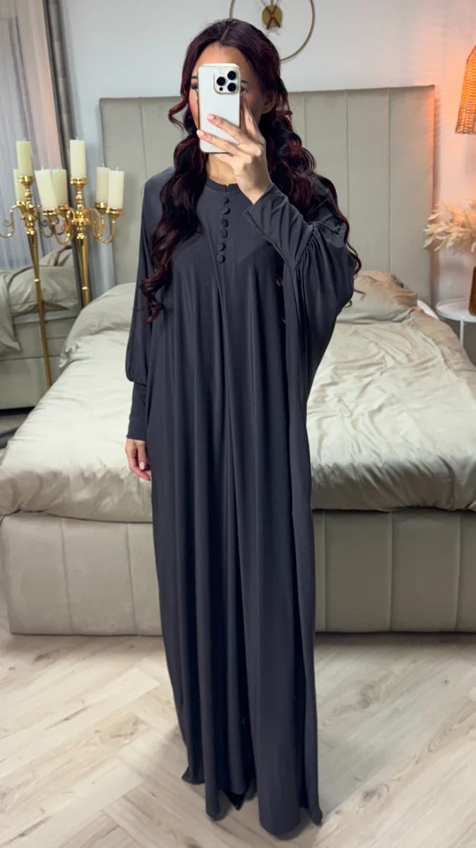 Oversized Pocets Abaya Button Detail - Image 3