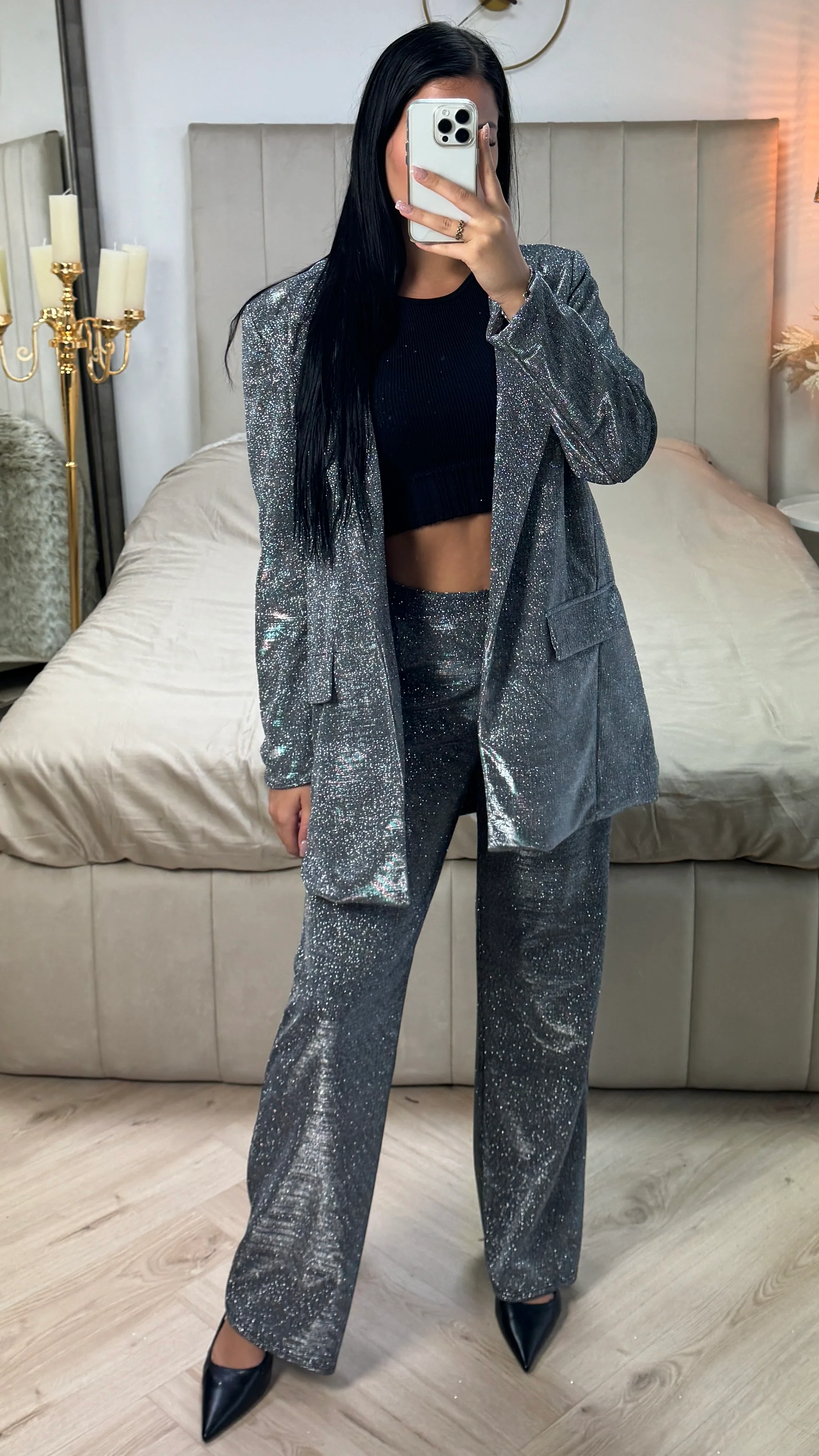 Oversized Shiny Blazer + Wide Legs Set - Image 13
