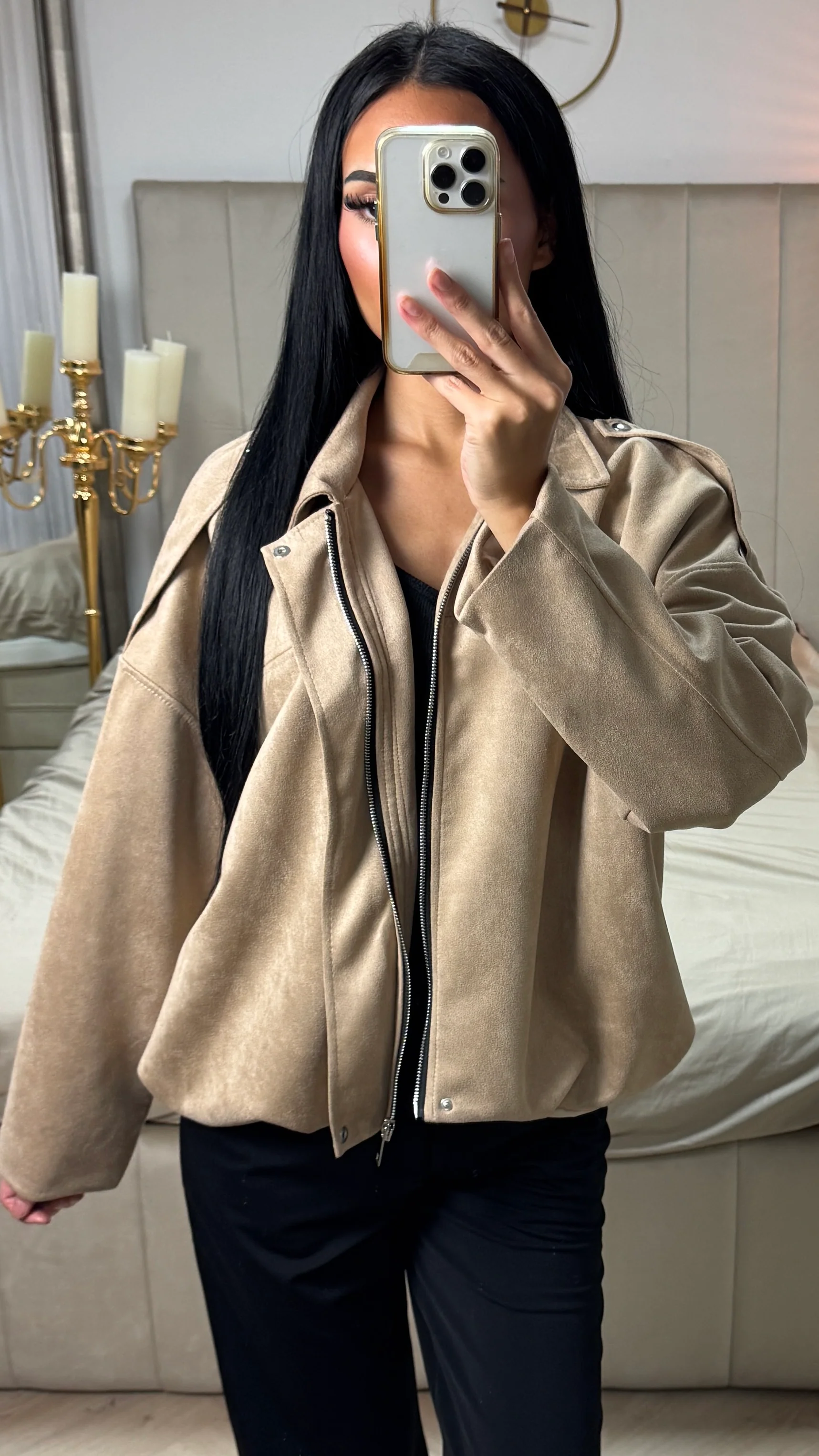 Oversized Suèdelook Jas met Gekleurde Voering - Image 4