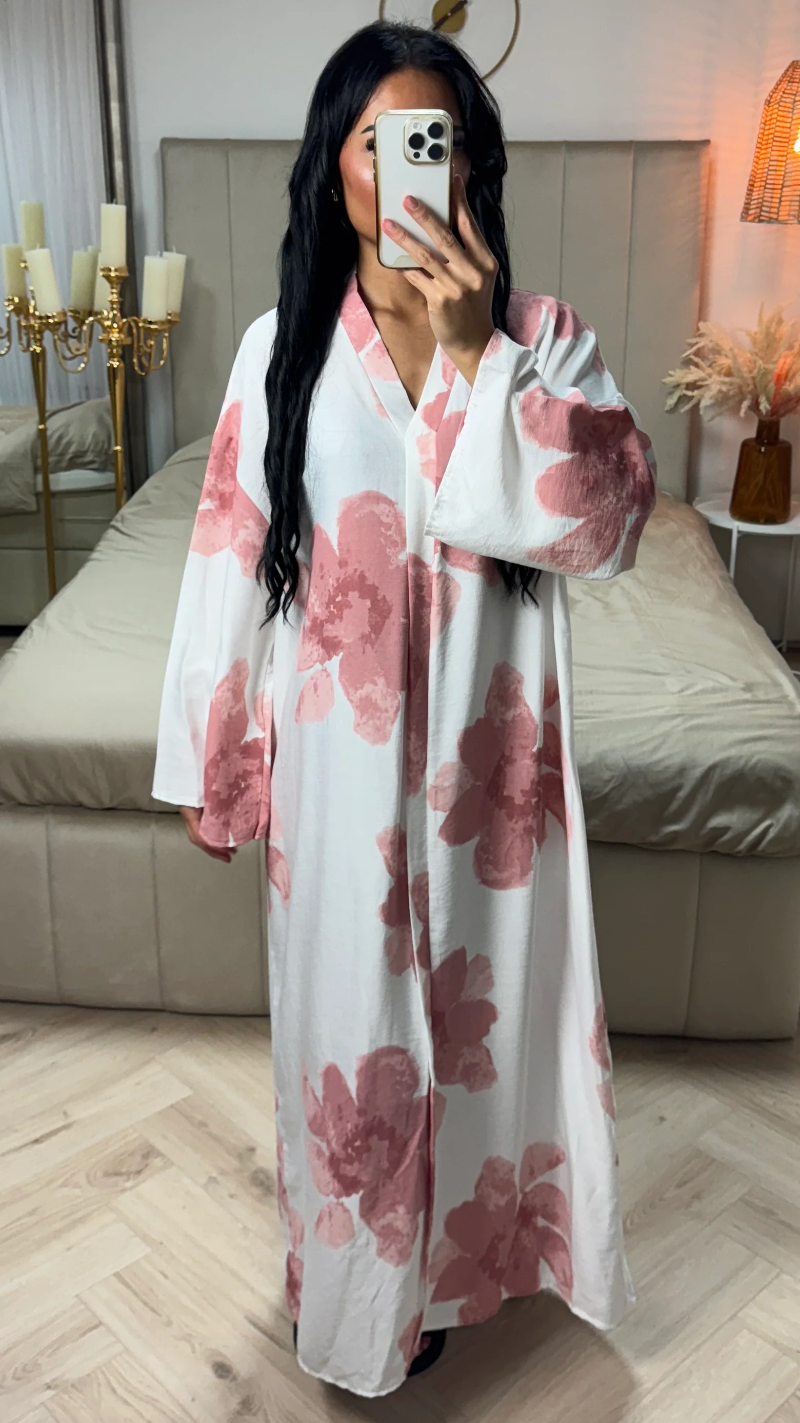 Oversized Viscose Abaya met V-Hals en Bloemenprint - Image 7