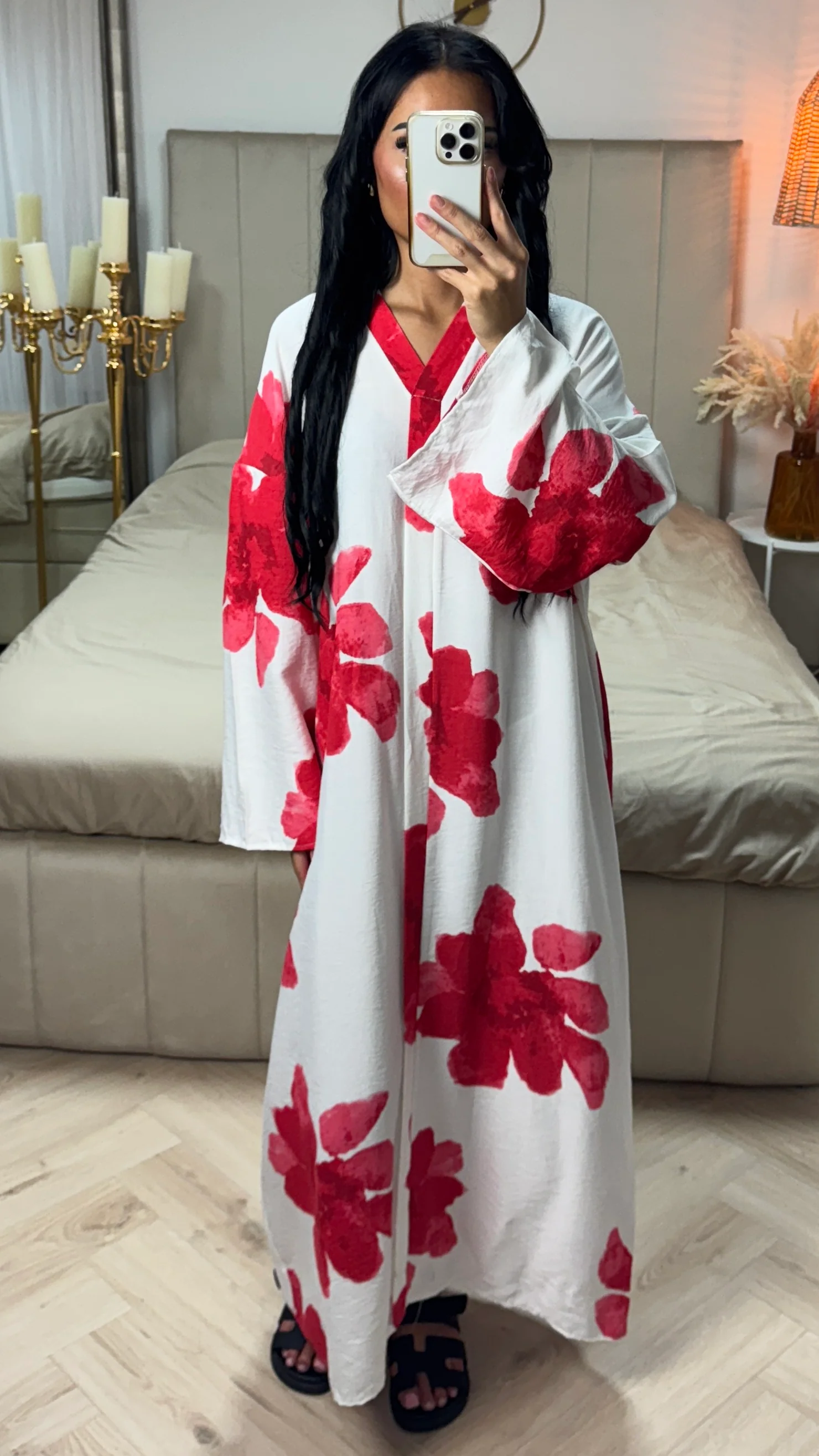Oversized Viscose Abaya met V-Hals en Bloemenprint - Image 8