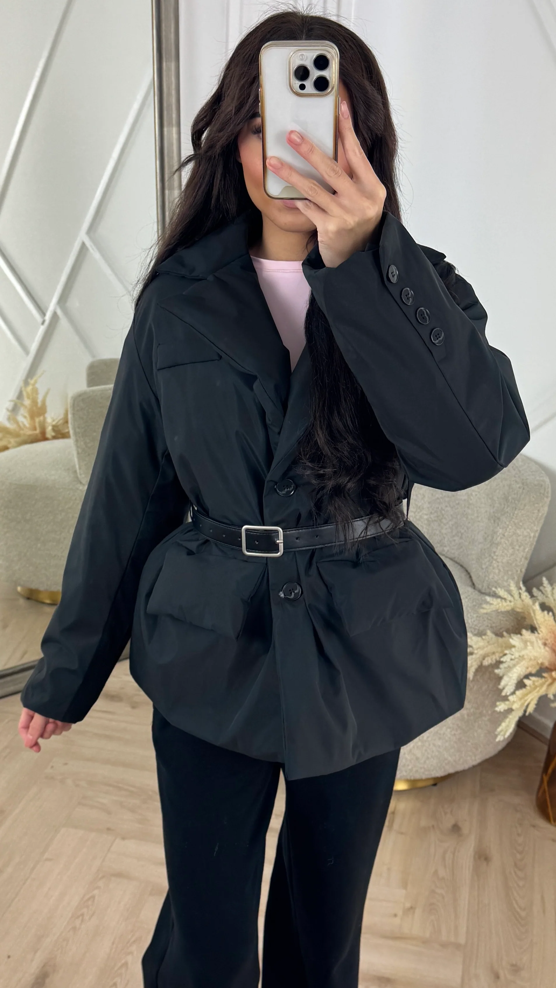 Padded Belted Jacket met Opstaande Kraag - Image 3