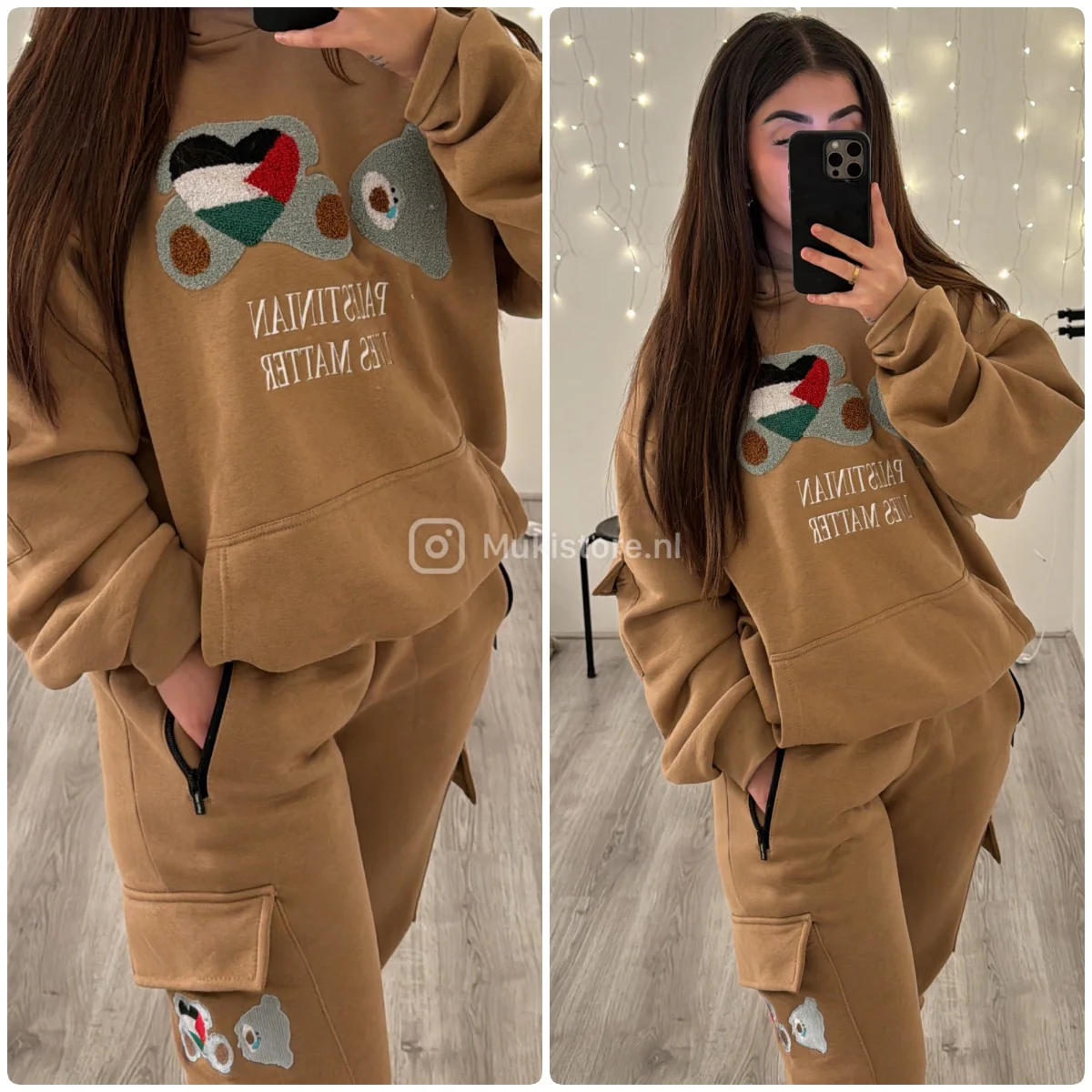 Palestinian Lives Matter Teddy Embroidery Hoodie Cargo Tracksuit - Image 3