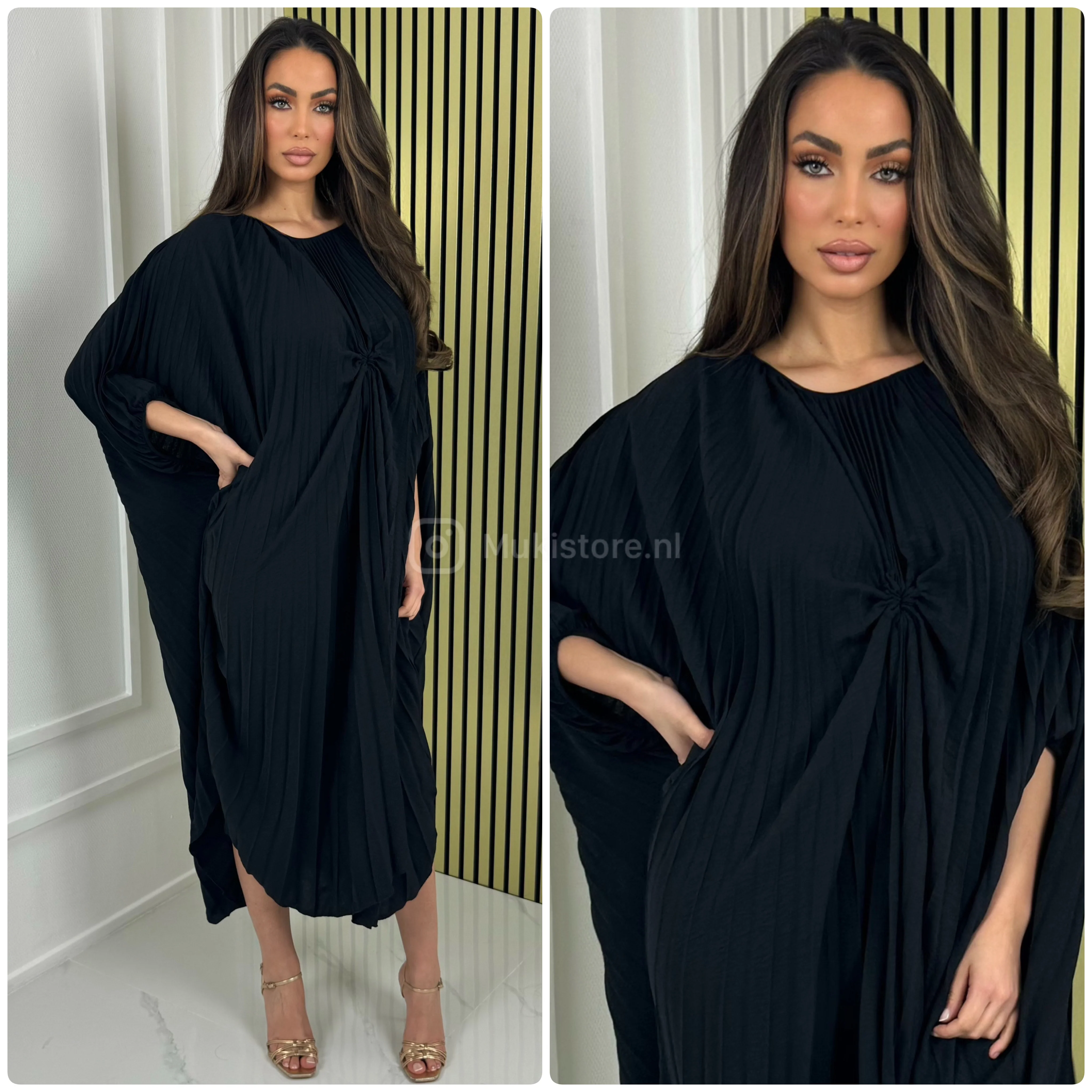 Pleated Oversized Wrap Detail Dress - Image 8