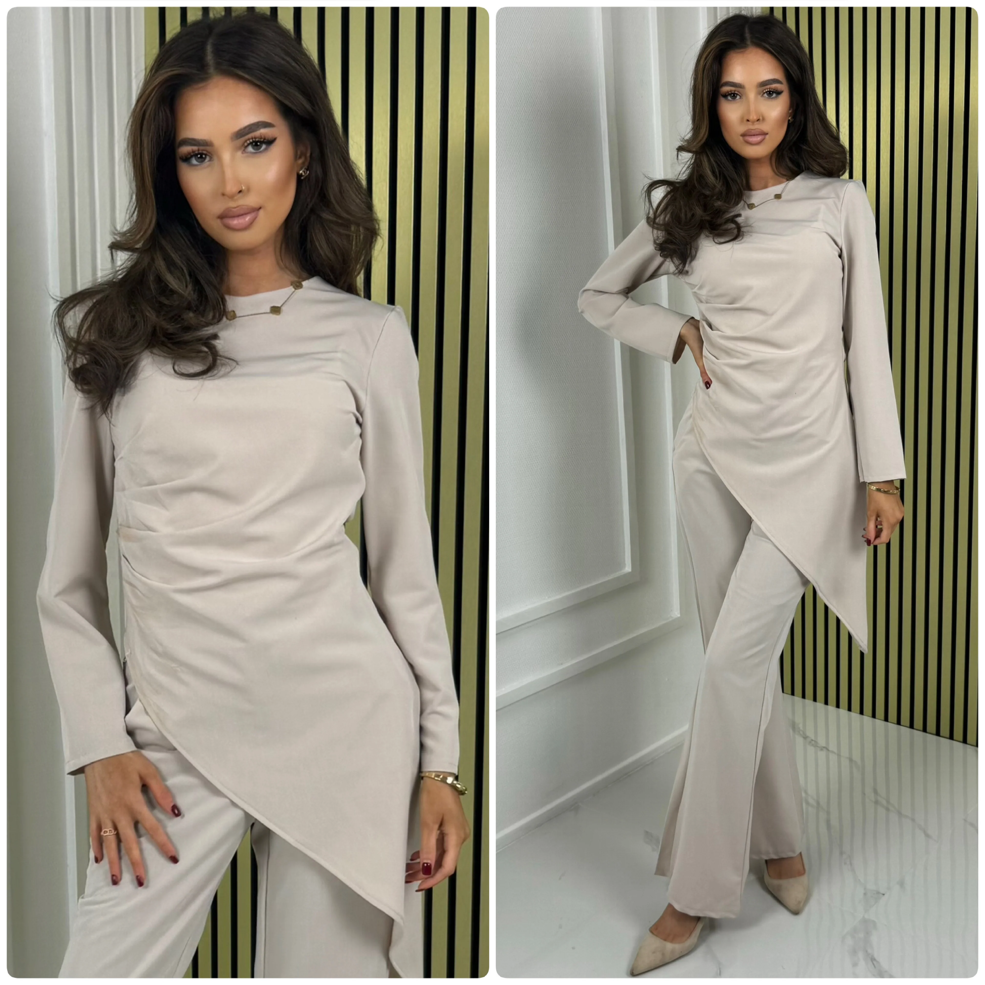 Pleated Waist Oblique Wide Leg Set - Image 13