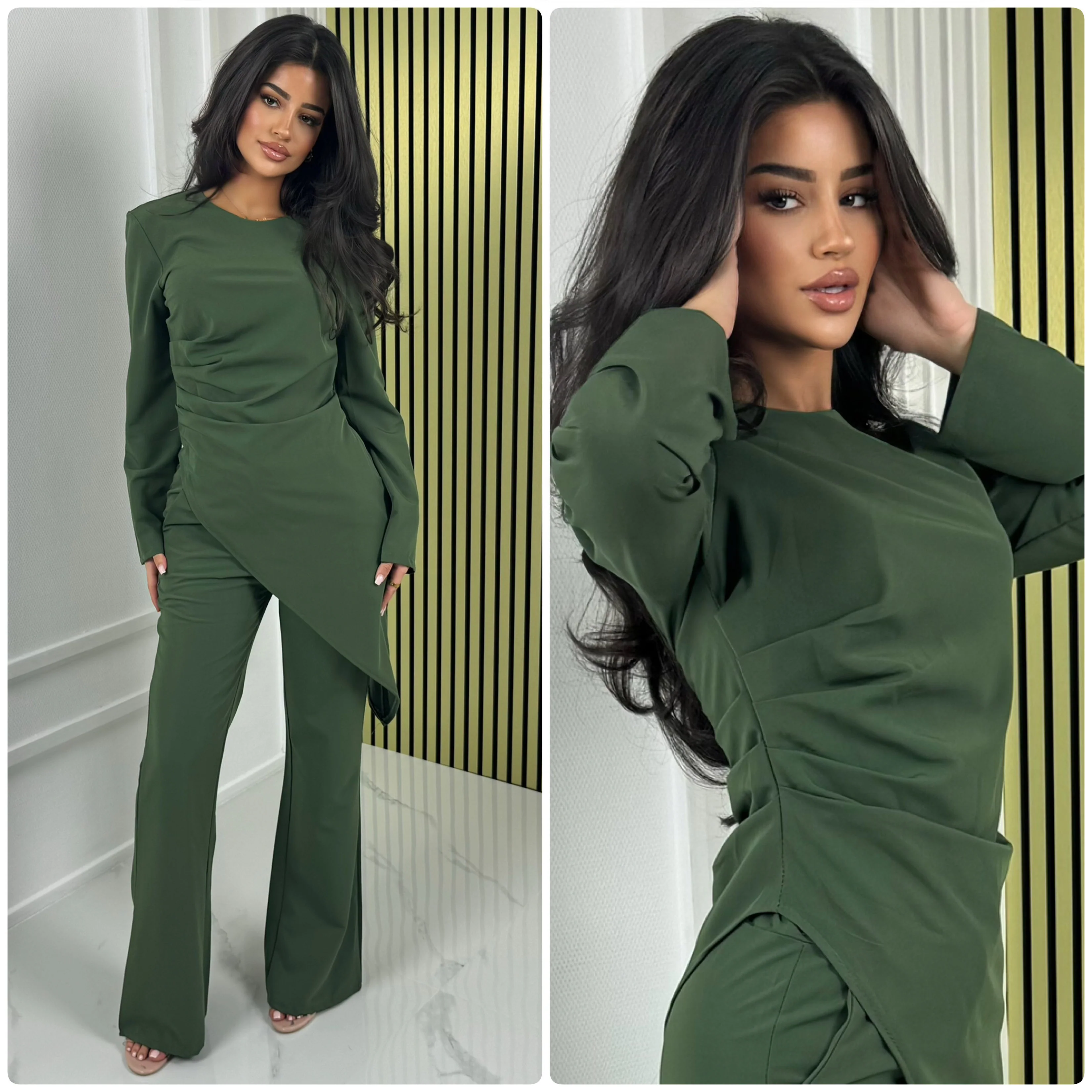 Pleated Waist Oblique Wide Leg Set - Image 22