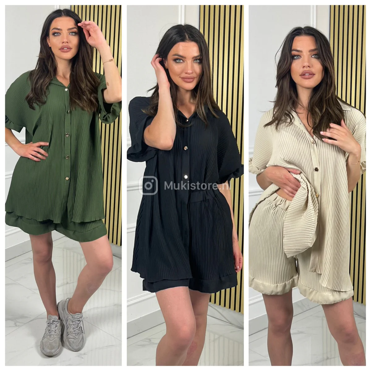 Plisse Golden Button Shirt + Skirt Set - Image 13