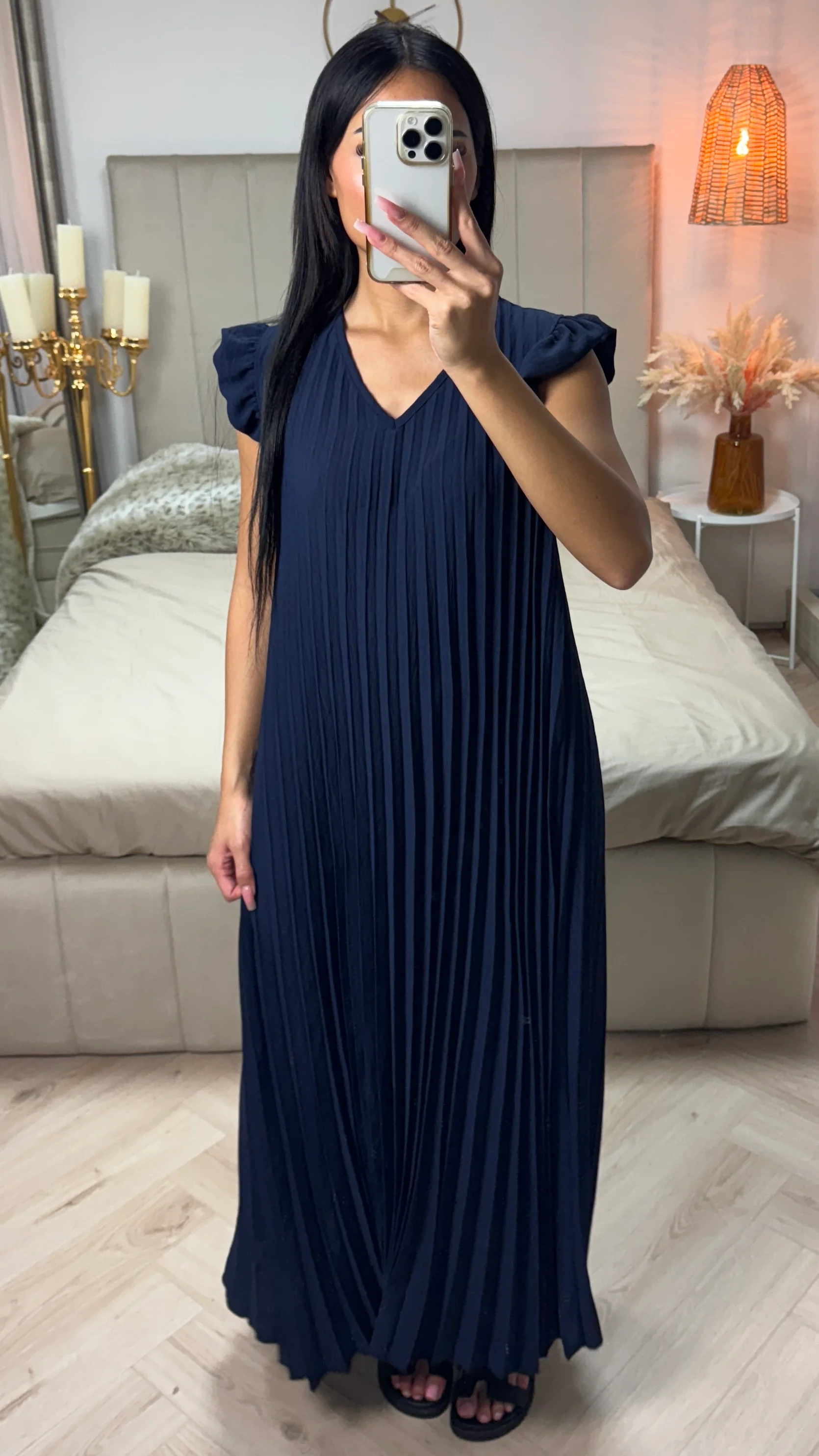 Plissé Maxi Jurk met Ruches & Elegante Pasvorm - Image 3