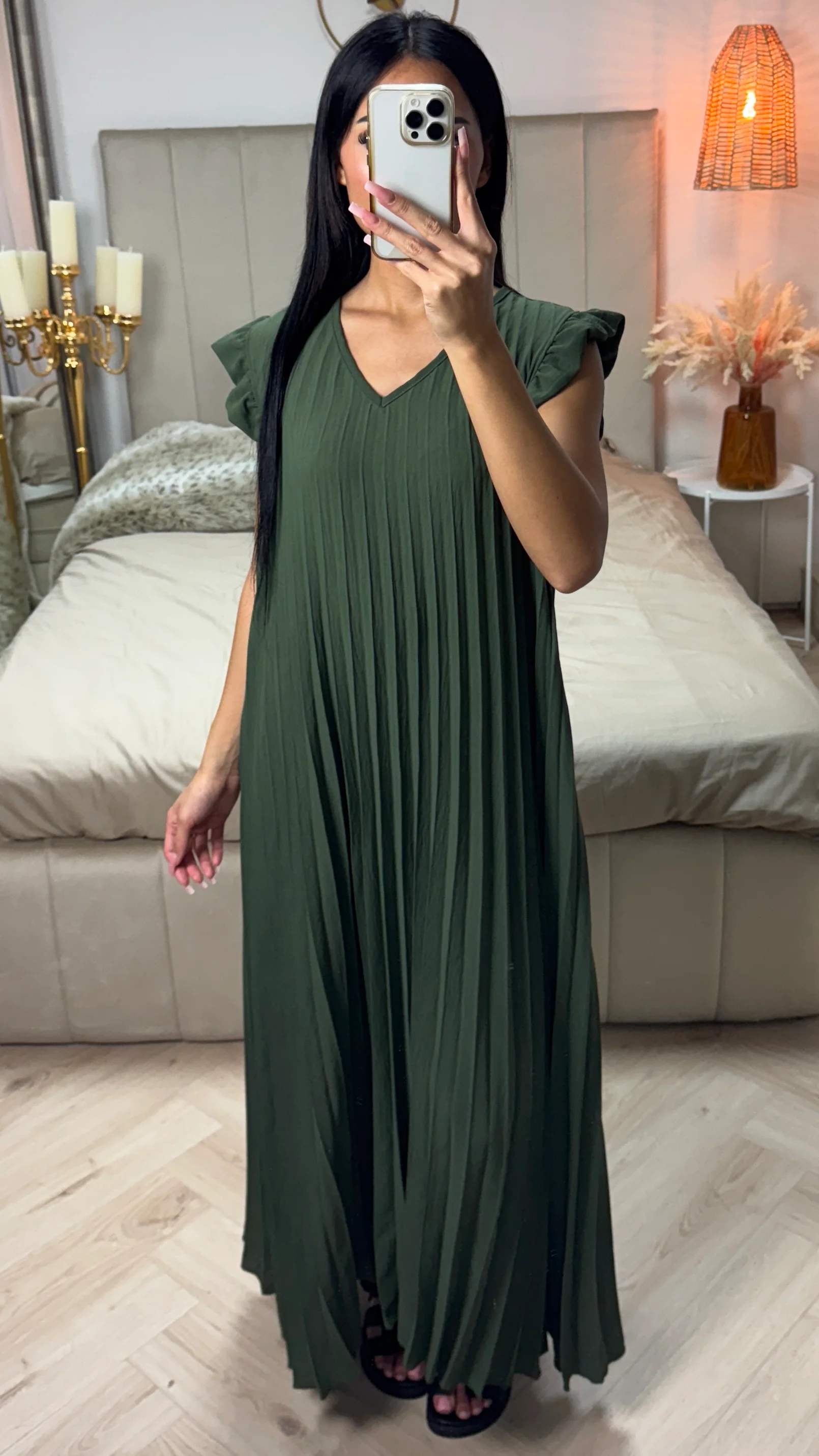 Plissé Maxi Jurk met Ruches & Elegante Pasvorm - Image 4