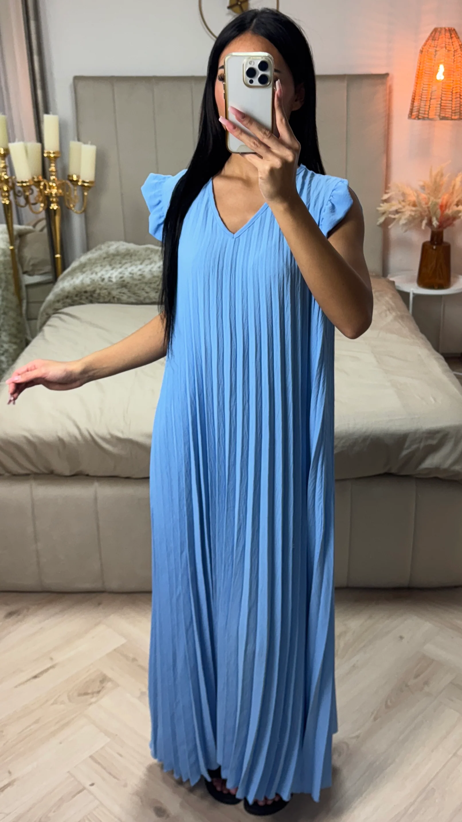 Plissé Maxi Jurk met Ruches & Elegante Pasvorm - Image 5