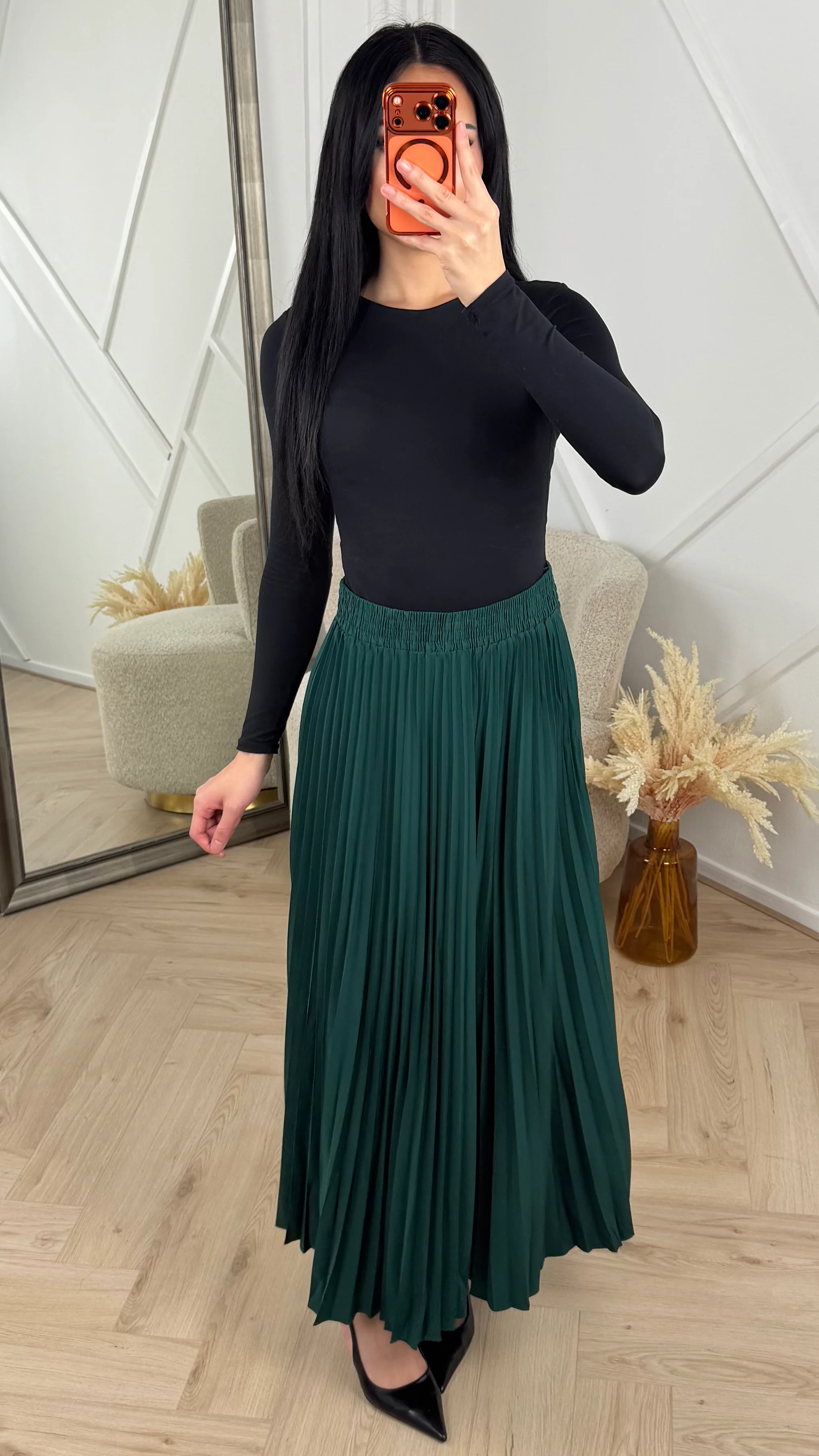 Plissé Maxi Rok met Elastische Tailleband Y1011 - Image 5