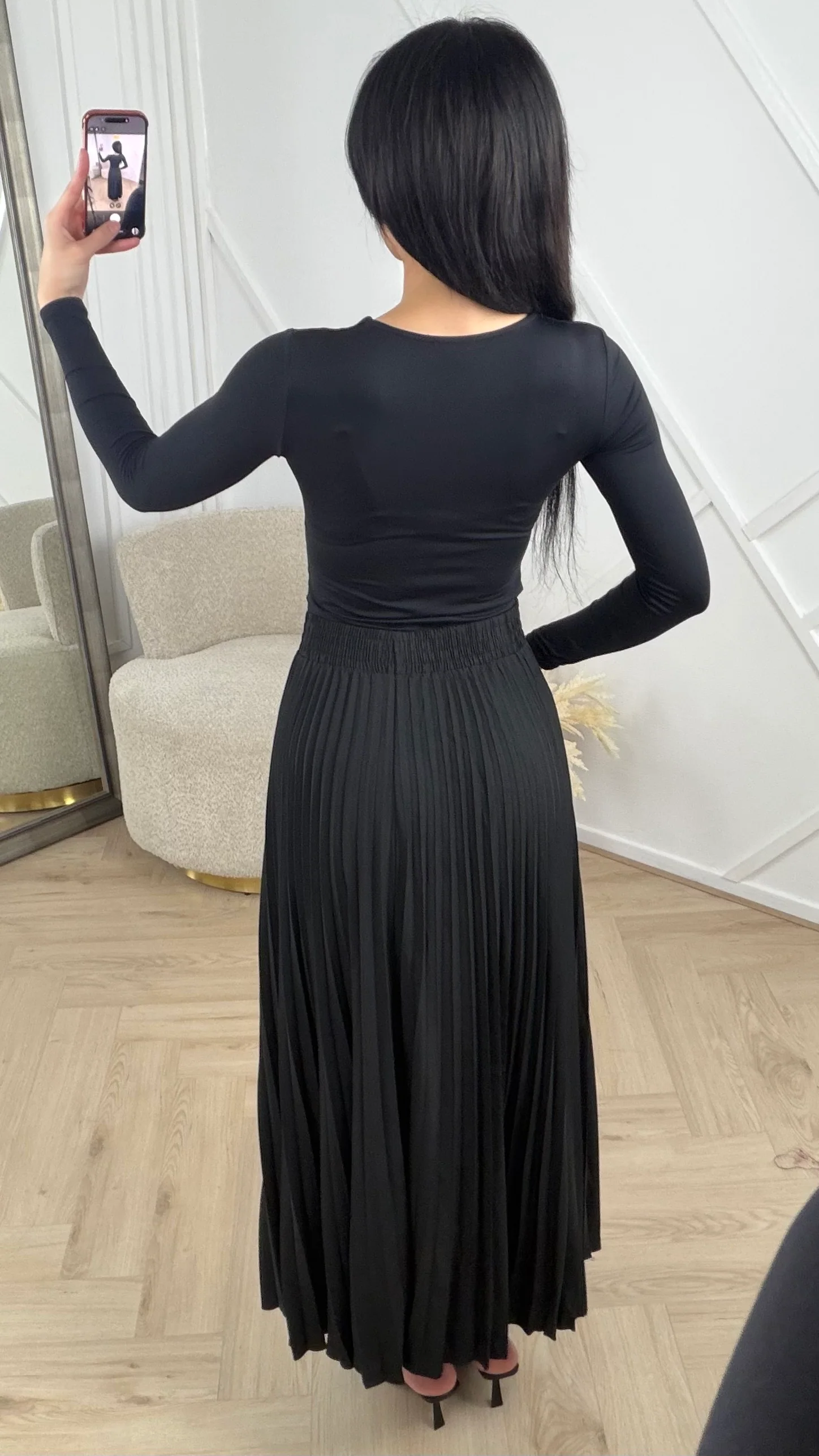 Plissé Maxi Rok met Elastische Tailleband Y1011 - Image 6