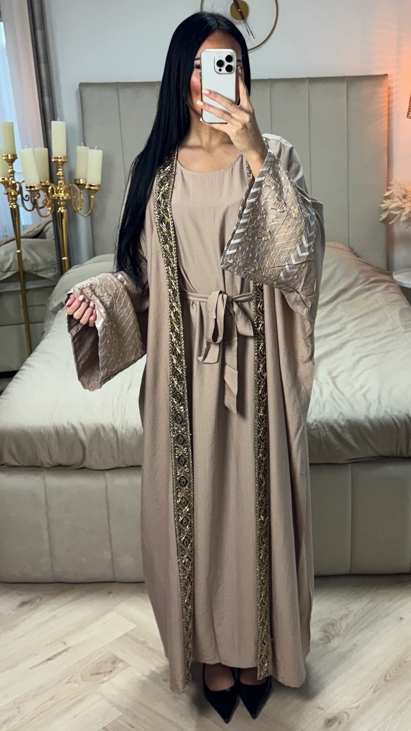 Premium Embroidery Kimono+Underdress Tie Belt 2pcs Set - Image 15