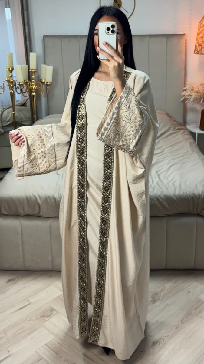 Premium Embroidery Kimono+Underdress Tie Belt 2pcs Set - Image 8