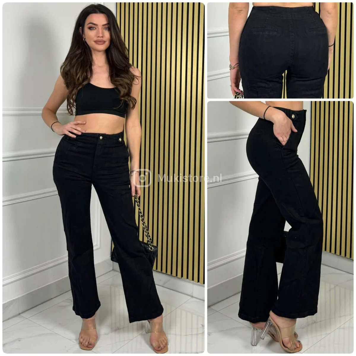 Premium Quality Golden Buttons Stretch Flared Jeans 77516-1