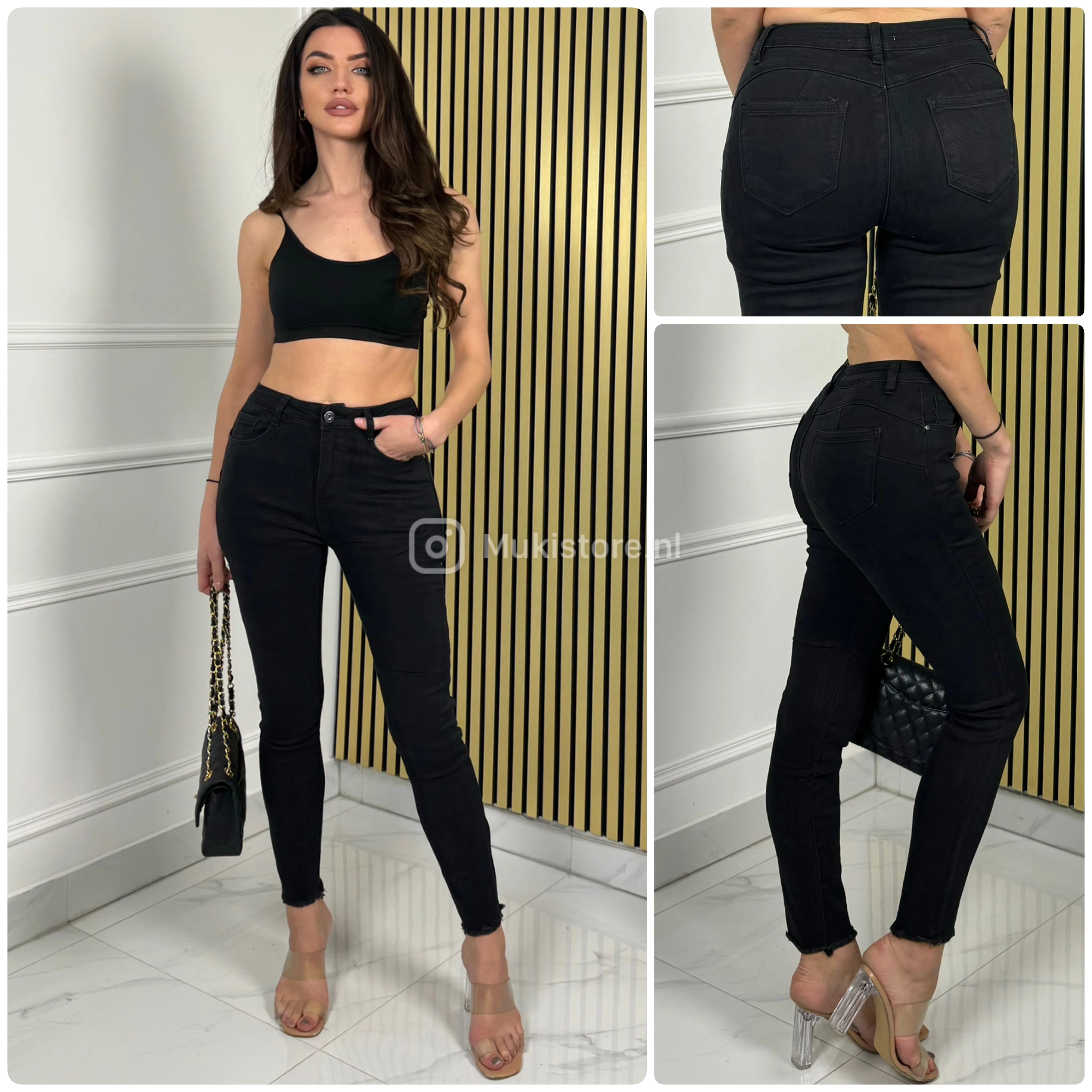 Premium Quality Stretch Clean Push Up Black Jeans Y6008 - Image 5