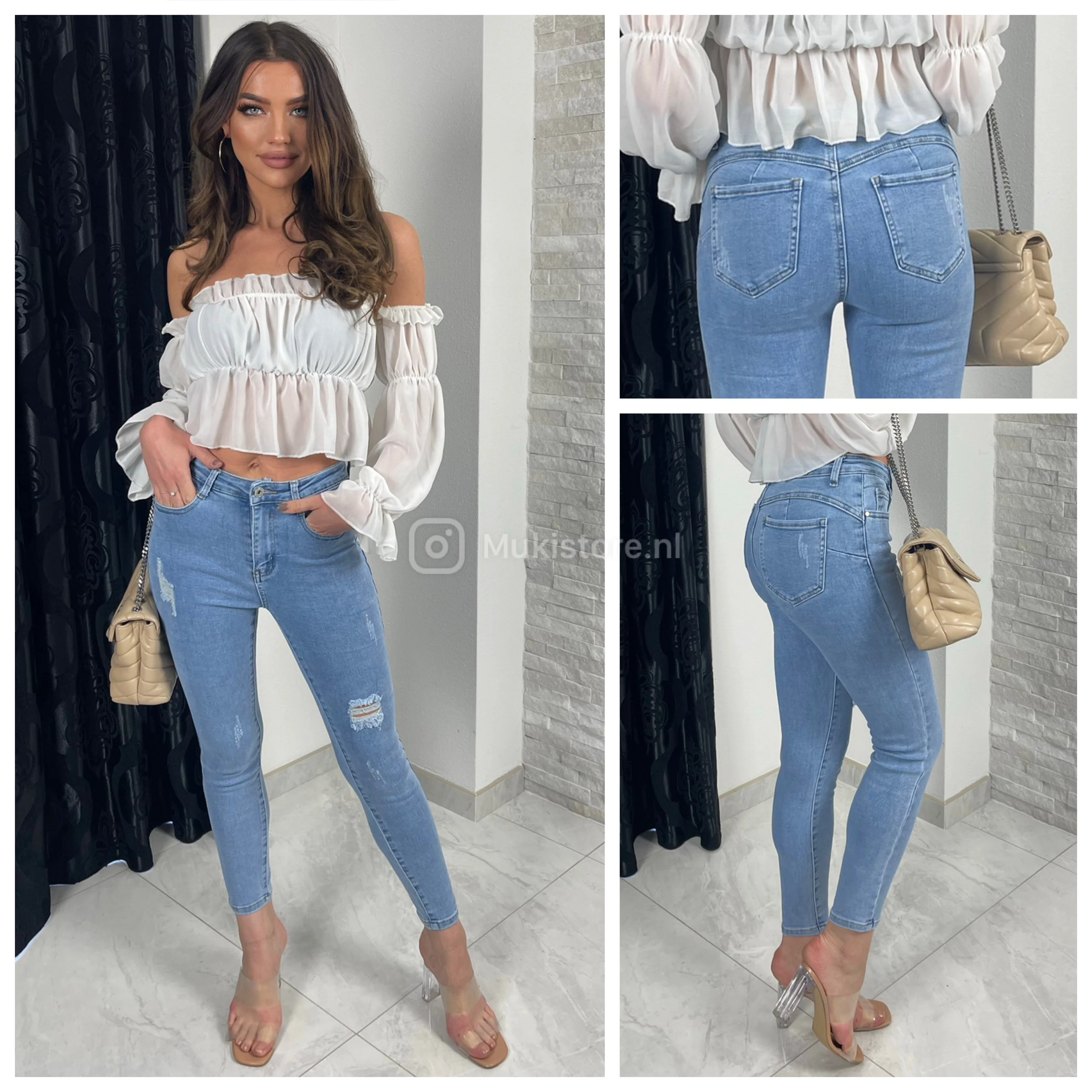 Premium Quality Stretch Distressed Push Up Jeans 77276 - Image 3