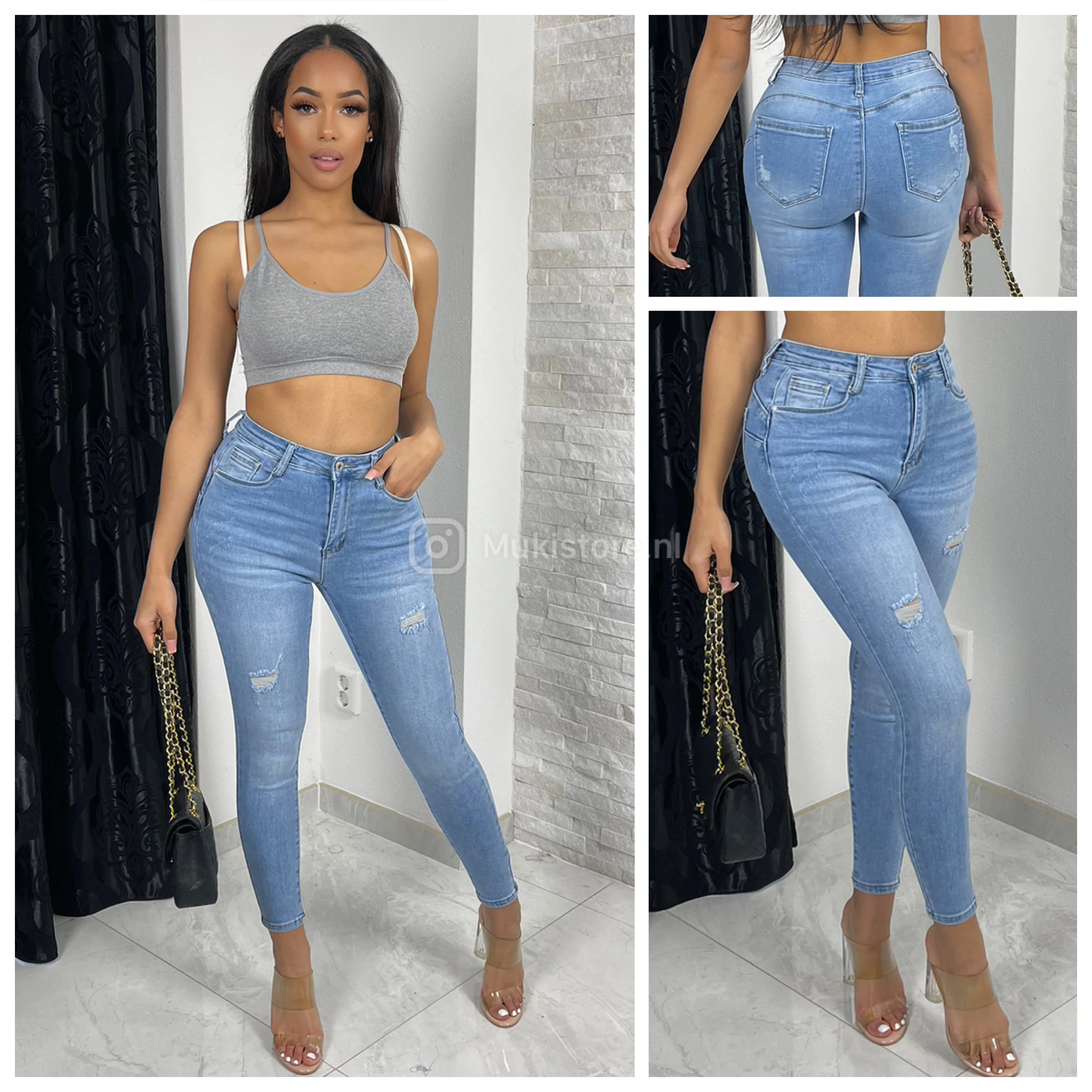 Premium Quality Stretch Ripped Push Up Jeans 77269 - Image 3