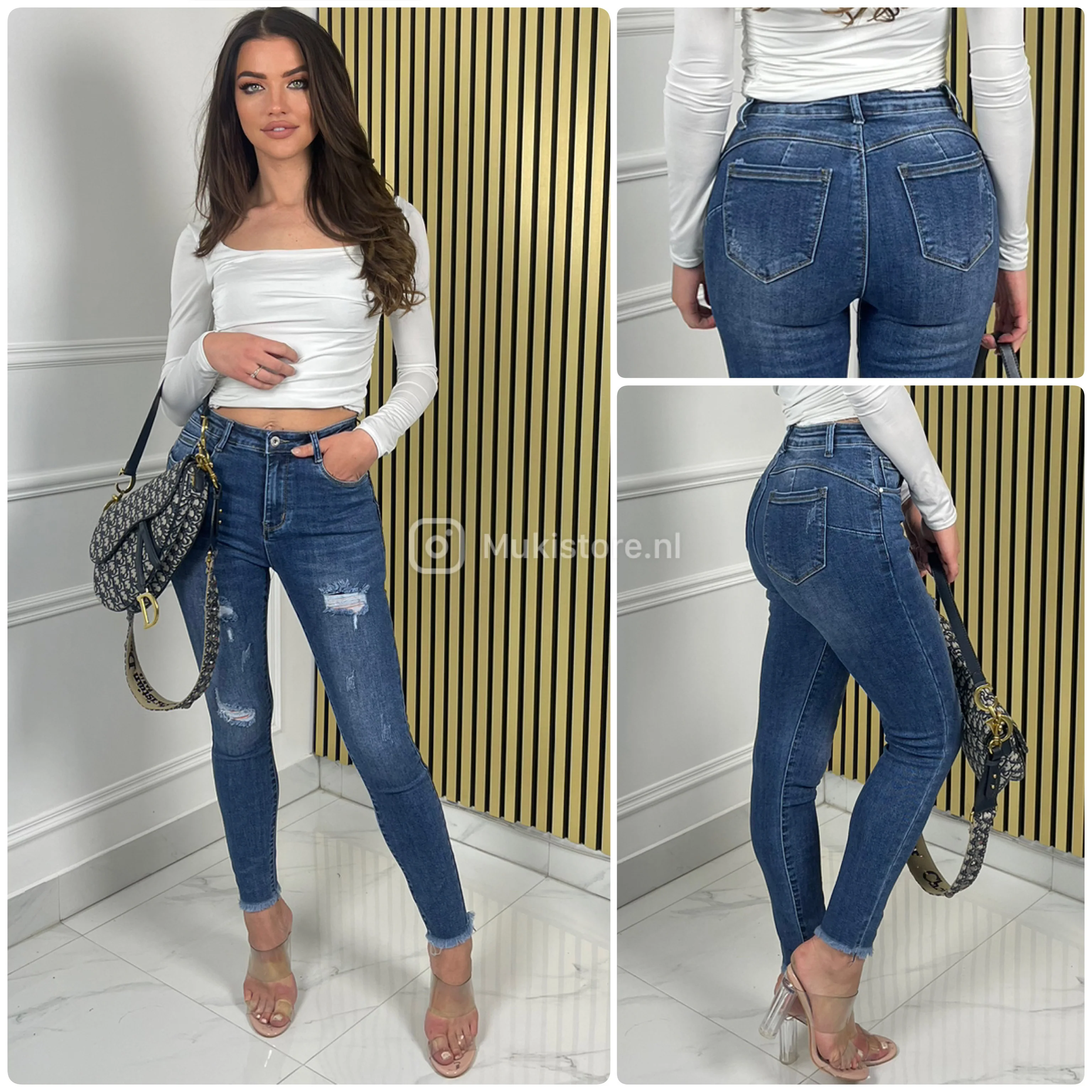 Premium Quality Stretch Ripped Push Up Jeans 77390 - Image 4