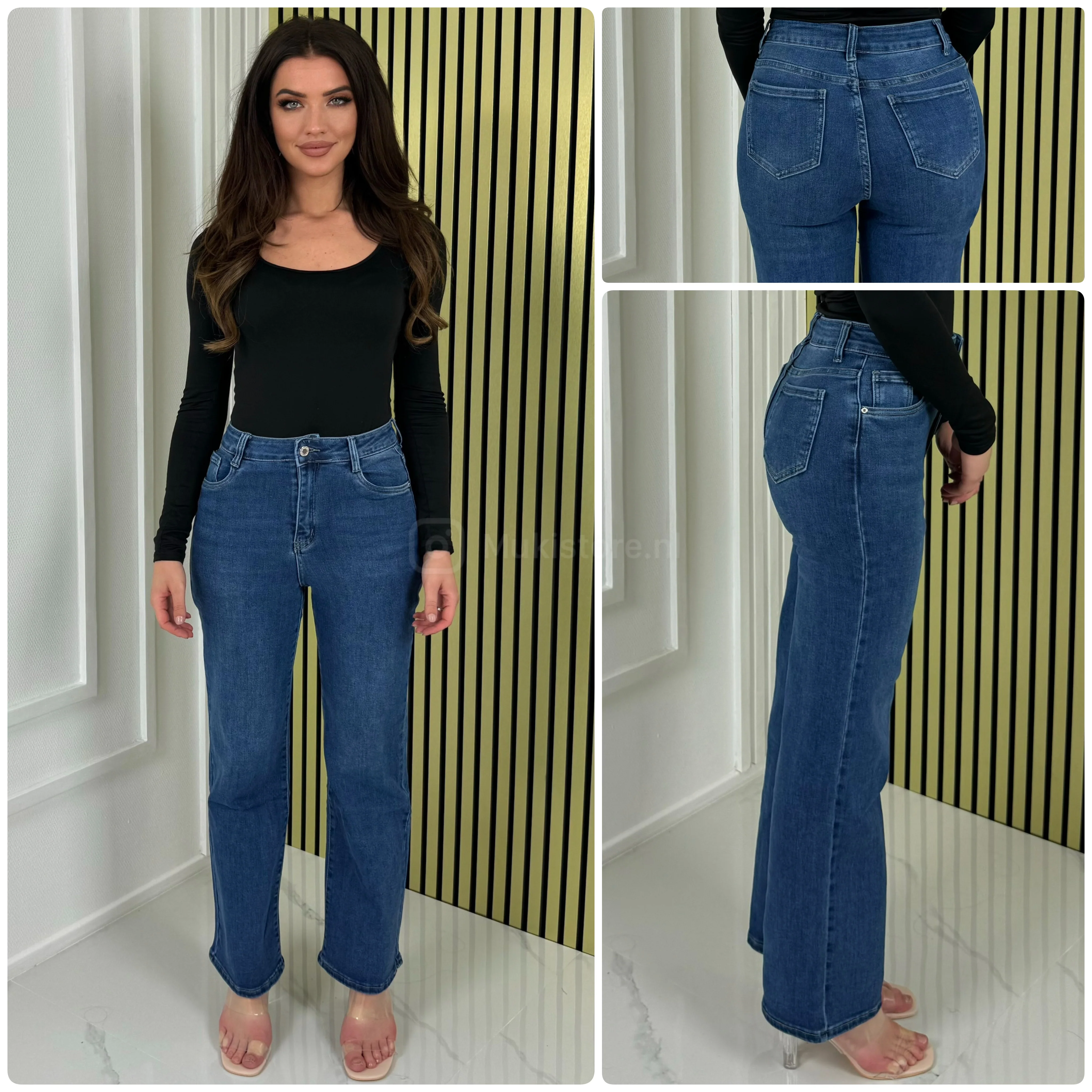 Premium Quality Stretch Wide Leg Jeans FY10170-D - Image 6